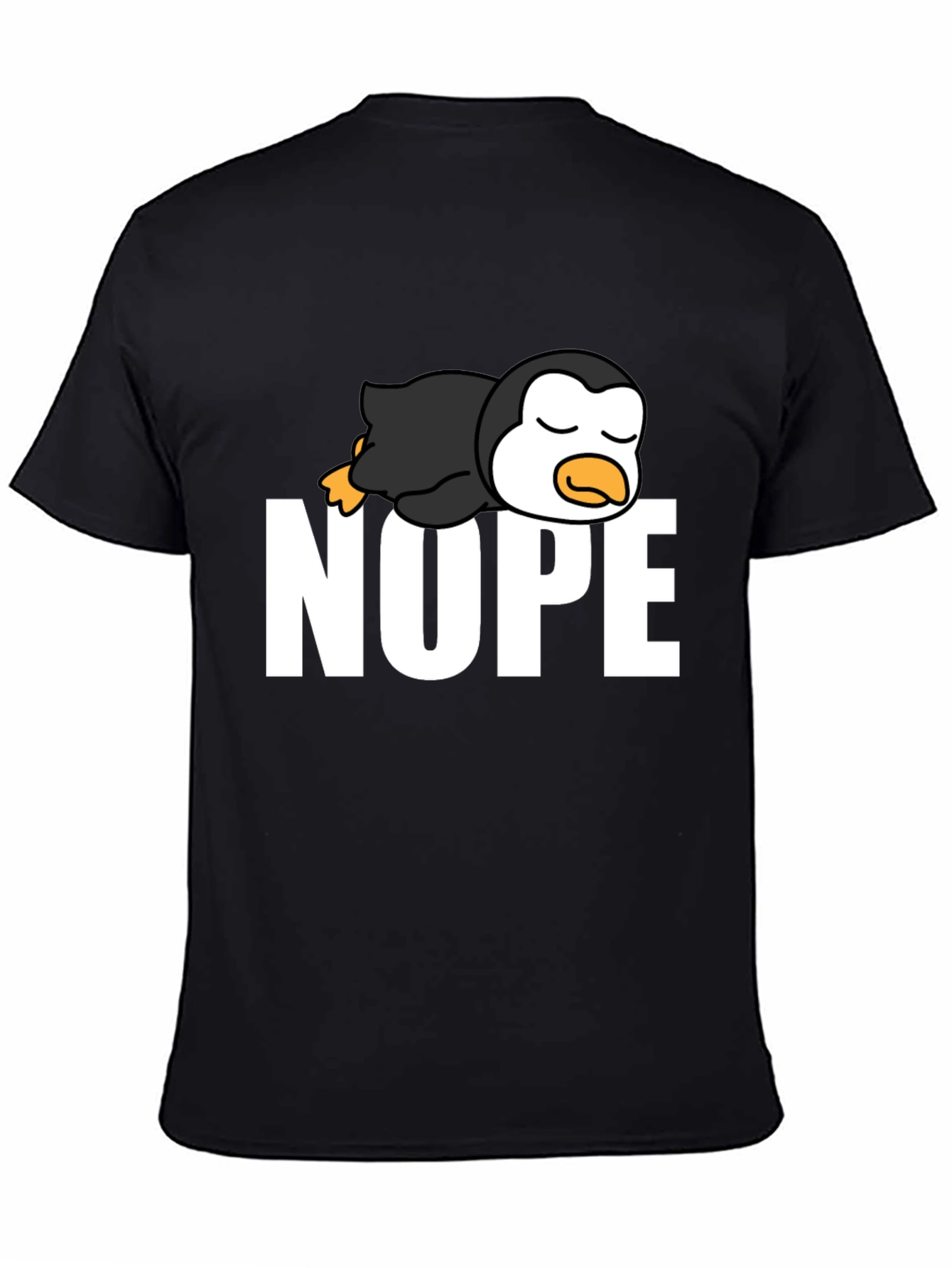 Black Nope Lazy Penguin Black T-Shirt view 4