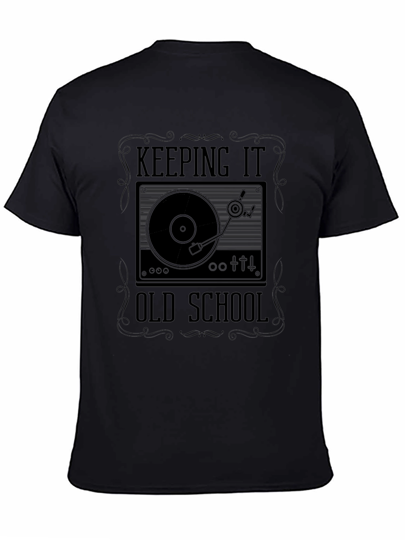 Black Keeping It Old School T-Shirt - Vinyl Record Player view 4