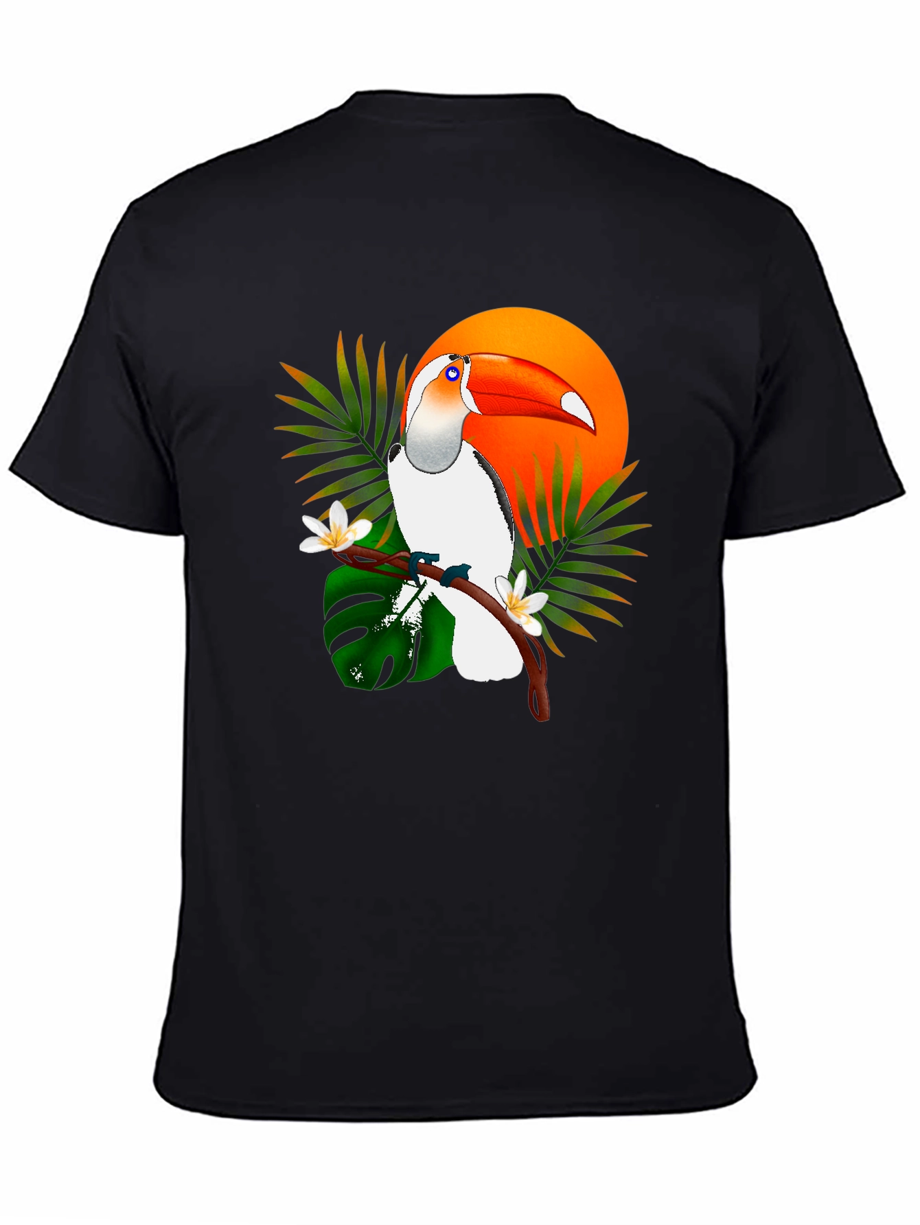 Black Tropical Toucan Graphic Tee - Black Cotton T-Shirt view 4