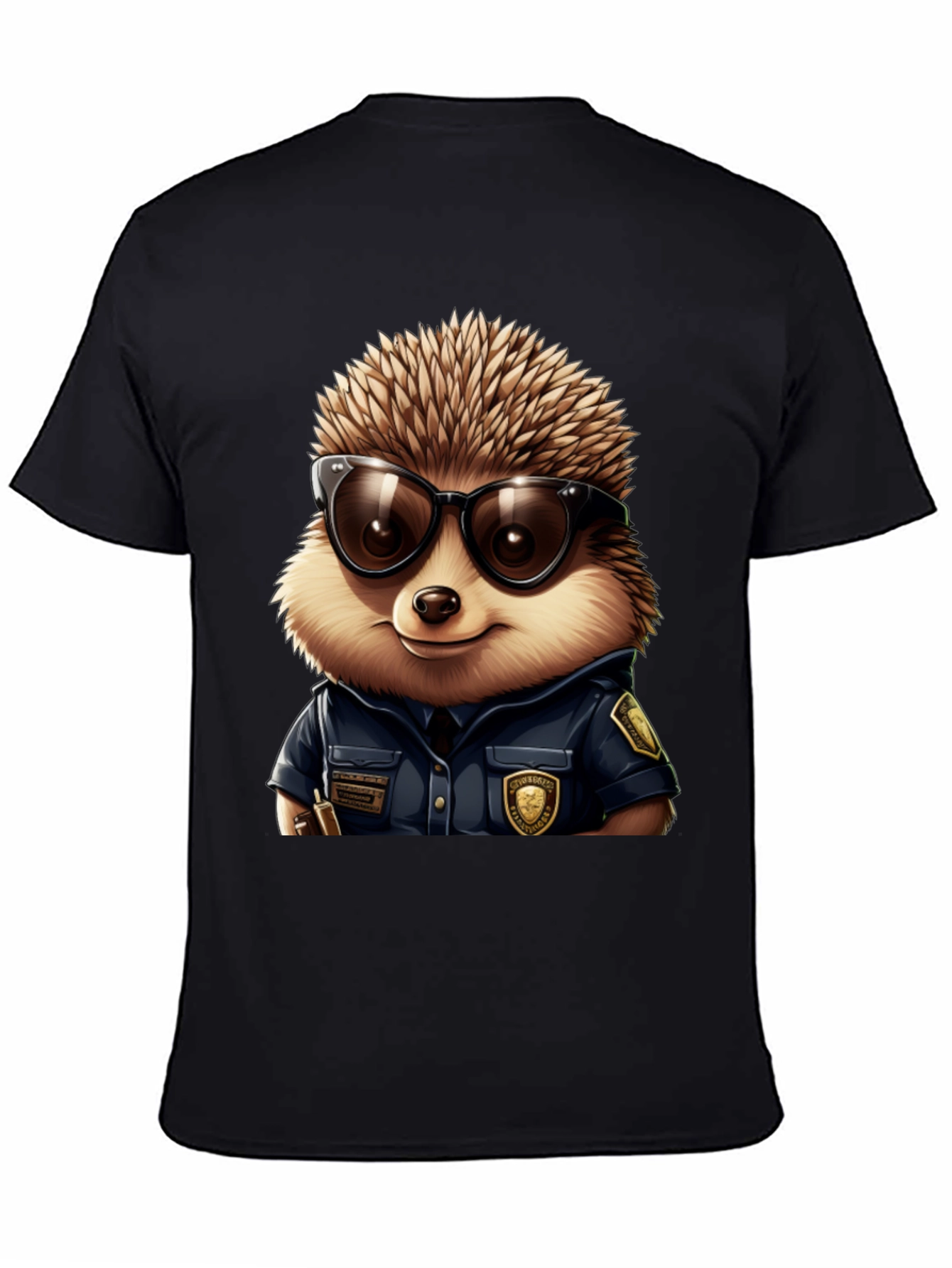 Black Cool Hedgehog Police T-Shirt view 4