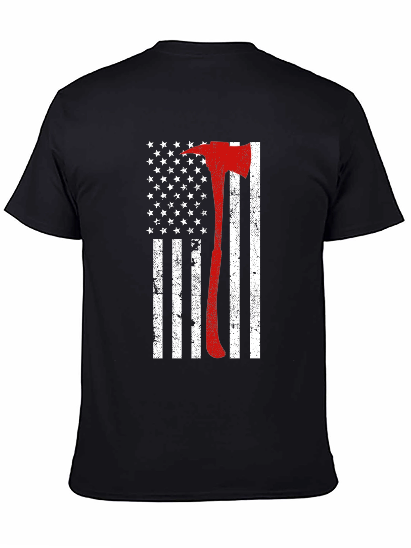 Black Firefighter Axe USA Flag T-Shirt view 4