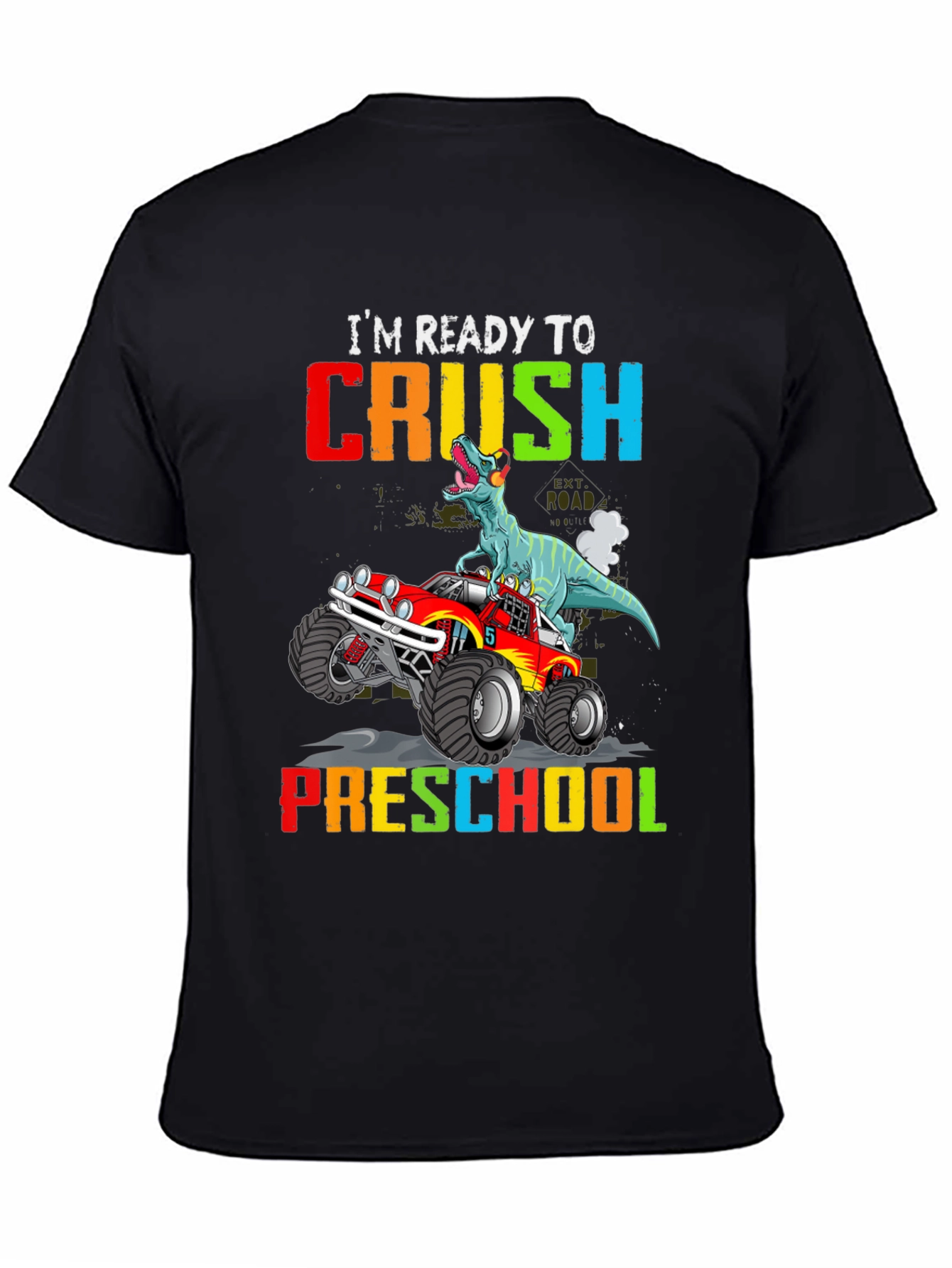 Black Ready to Crush Preschool Dinosaur Monster Truck T-Shirt view 4