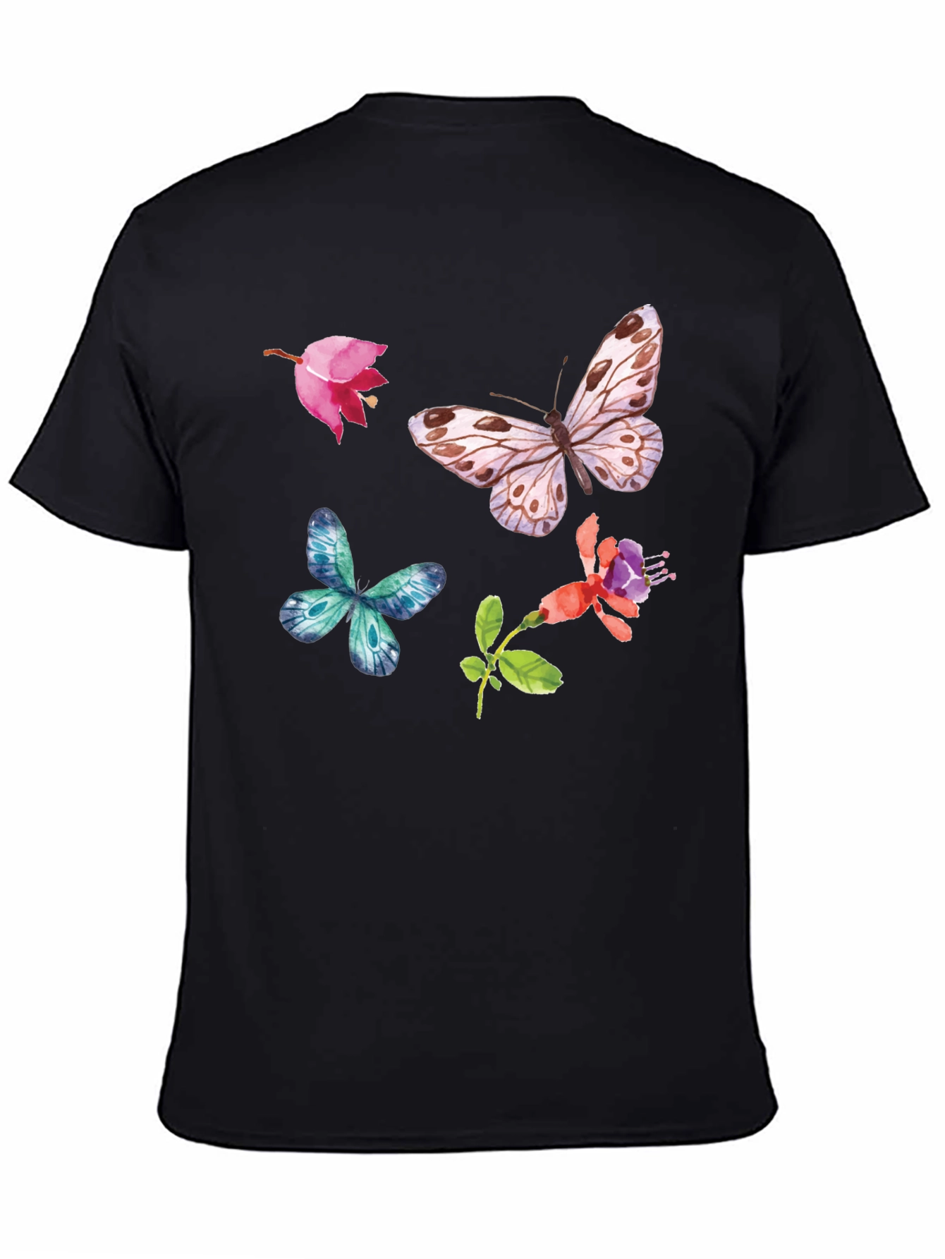 Black Floral Butterfly Graphic Tee - Black Casual Top view 4