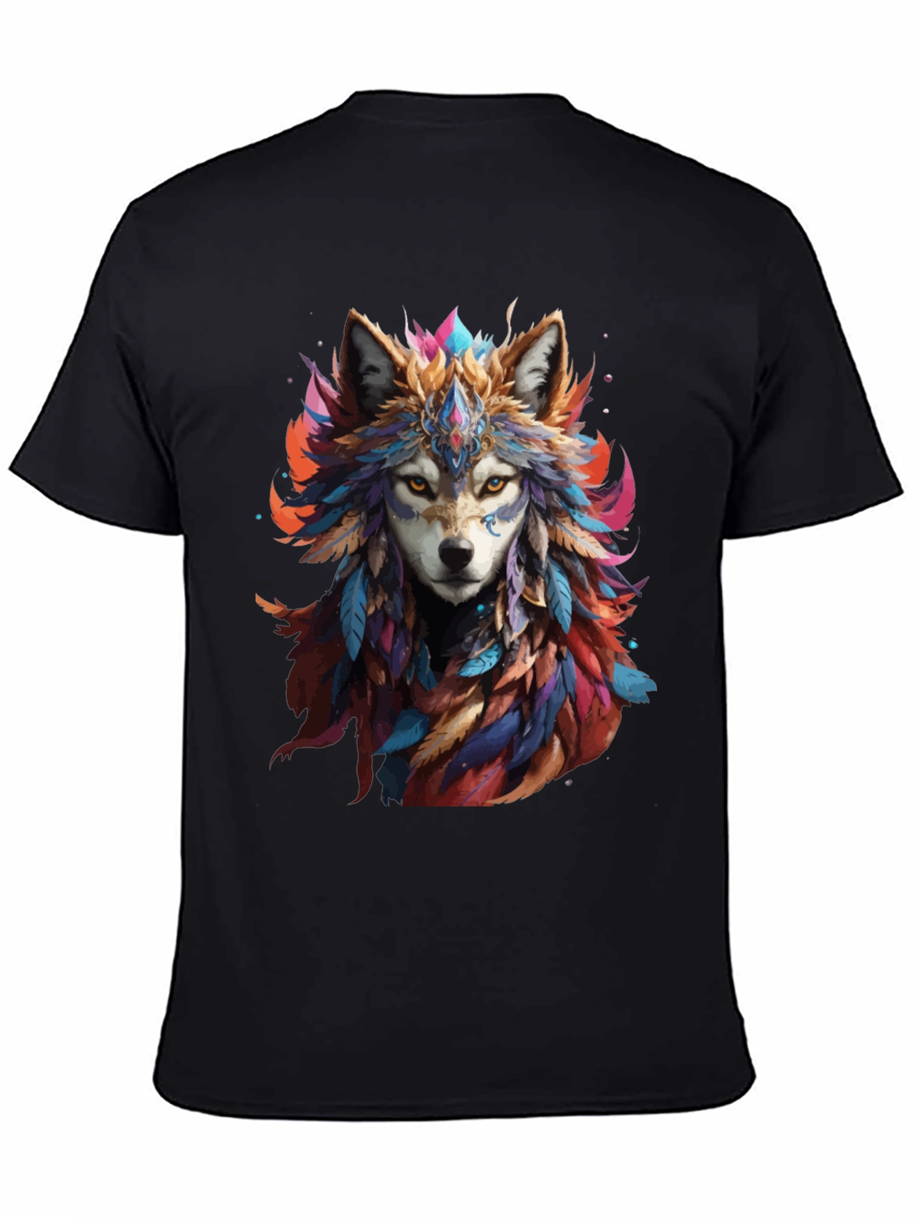 Black Wolf Feather Headdress Graphic Black T-Shirt view 4