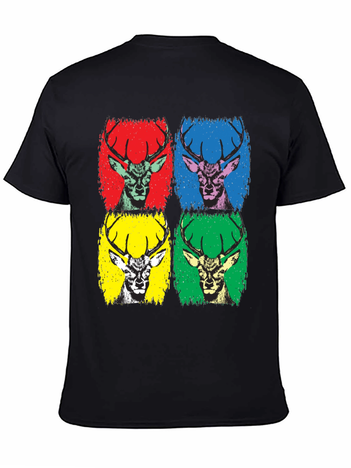 Black Pop Art Deer Graphic Tee - Black Cotton T-Shirt view 4