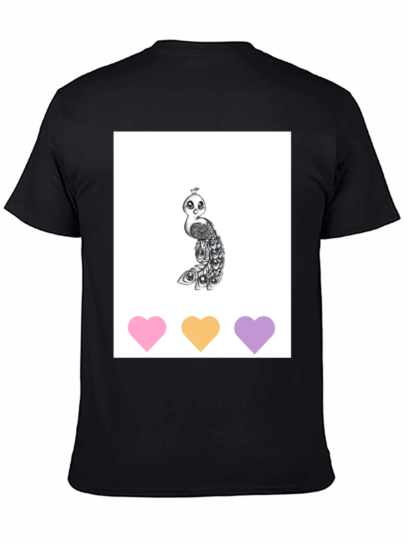Black Cute Peacock Graphic Tee - Unisex Black T-Shirt view 4