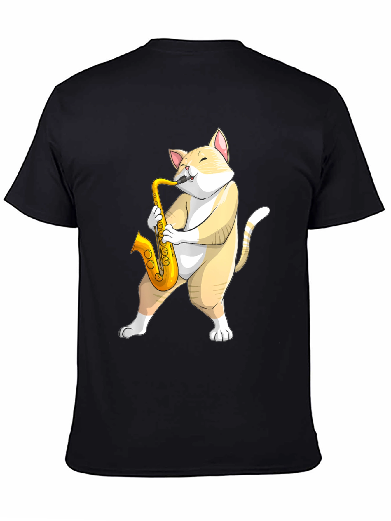 Black Cat Saxophone T-Shirt - Musical Animal Tee view 4
