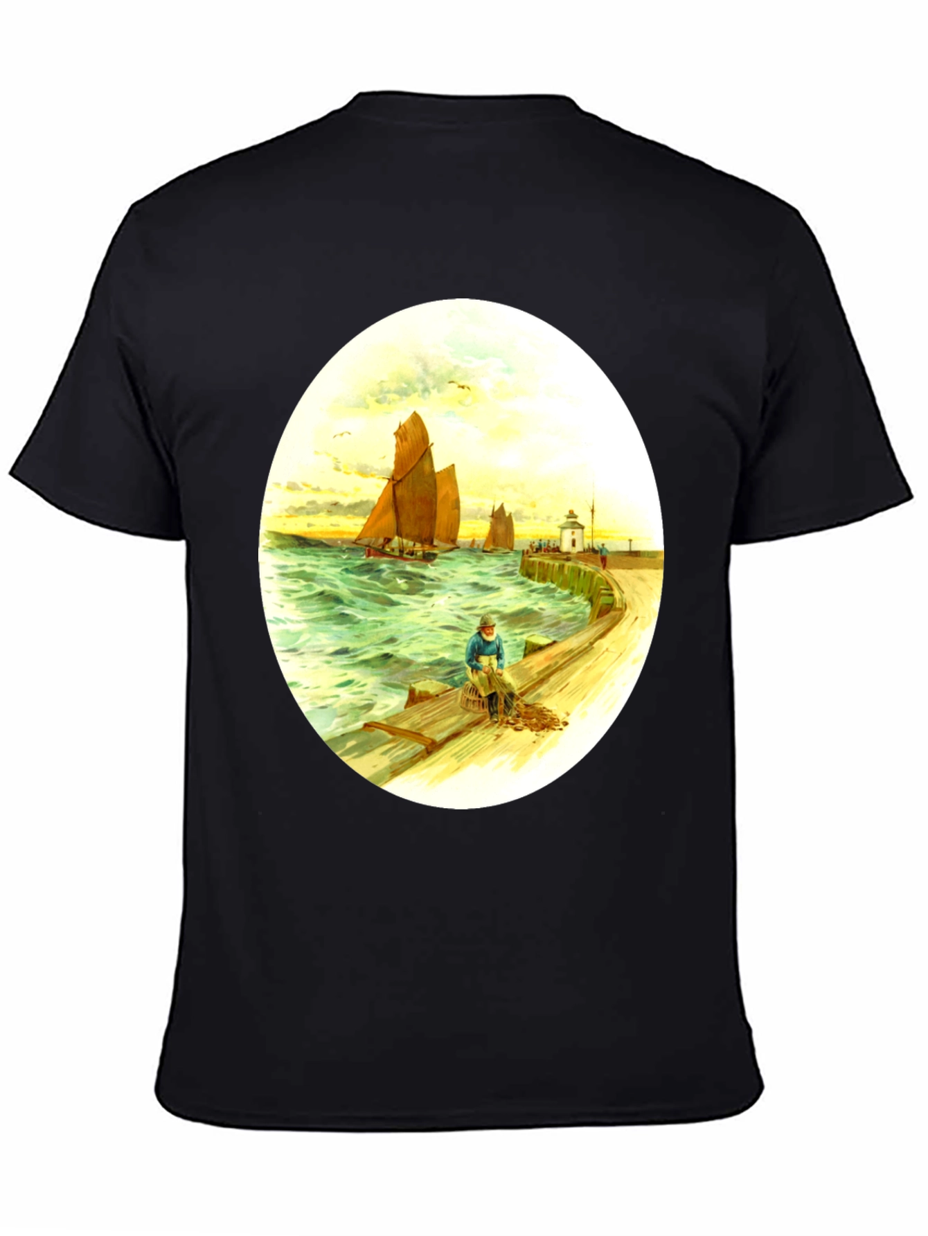 Vintage Nautical Art T-Shirt - Fisherman at Sea - 4