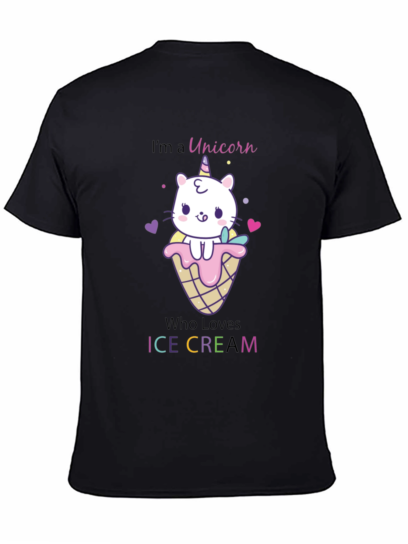 Black Unicorn Cat Ice Cream Graphic T-Shirt view 4