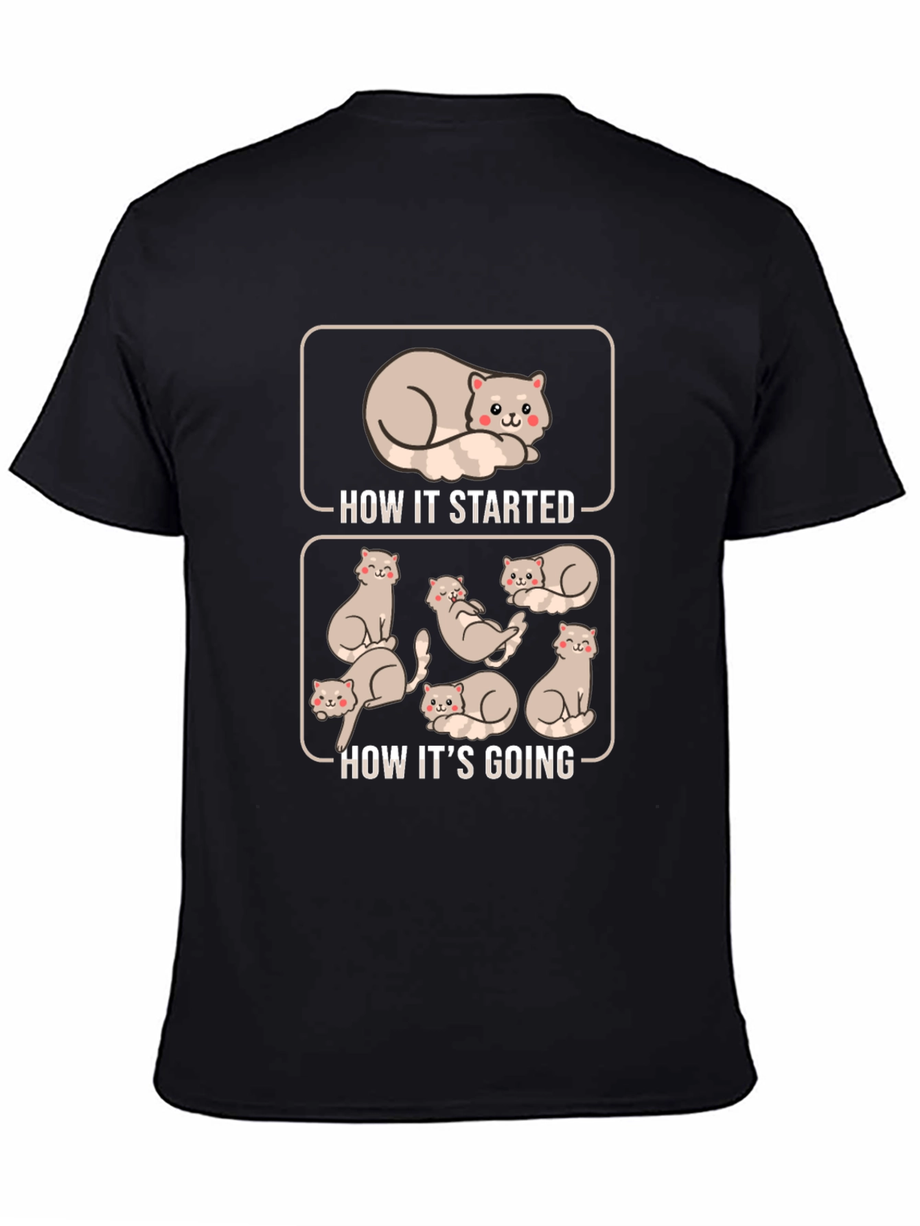 Black Funny Cat T-Shirt - How It Started, How It's Going view 4