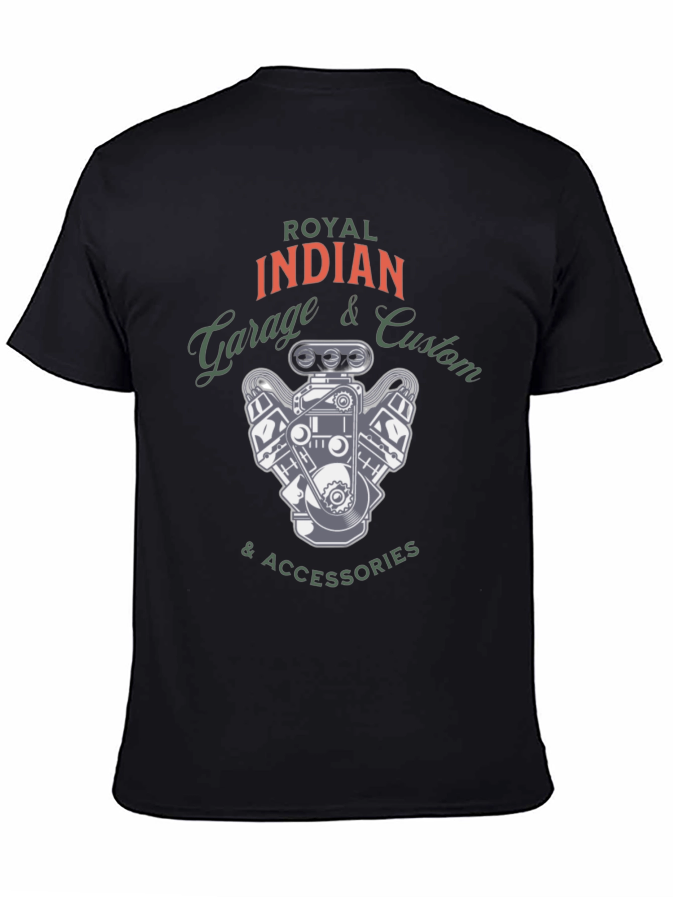 Black Royal Indian Garage Custom Tee - Automotive Inspired Design view 4