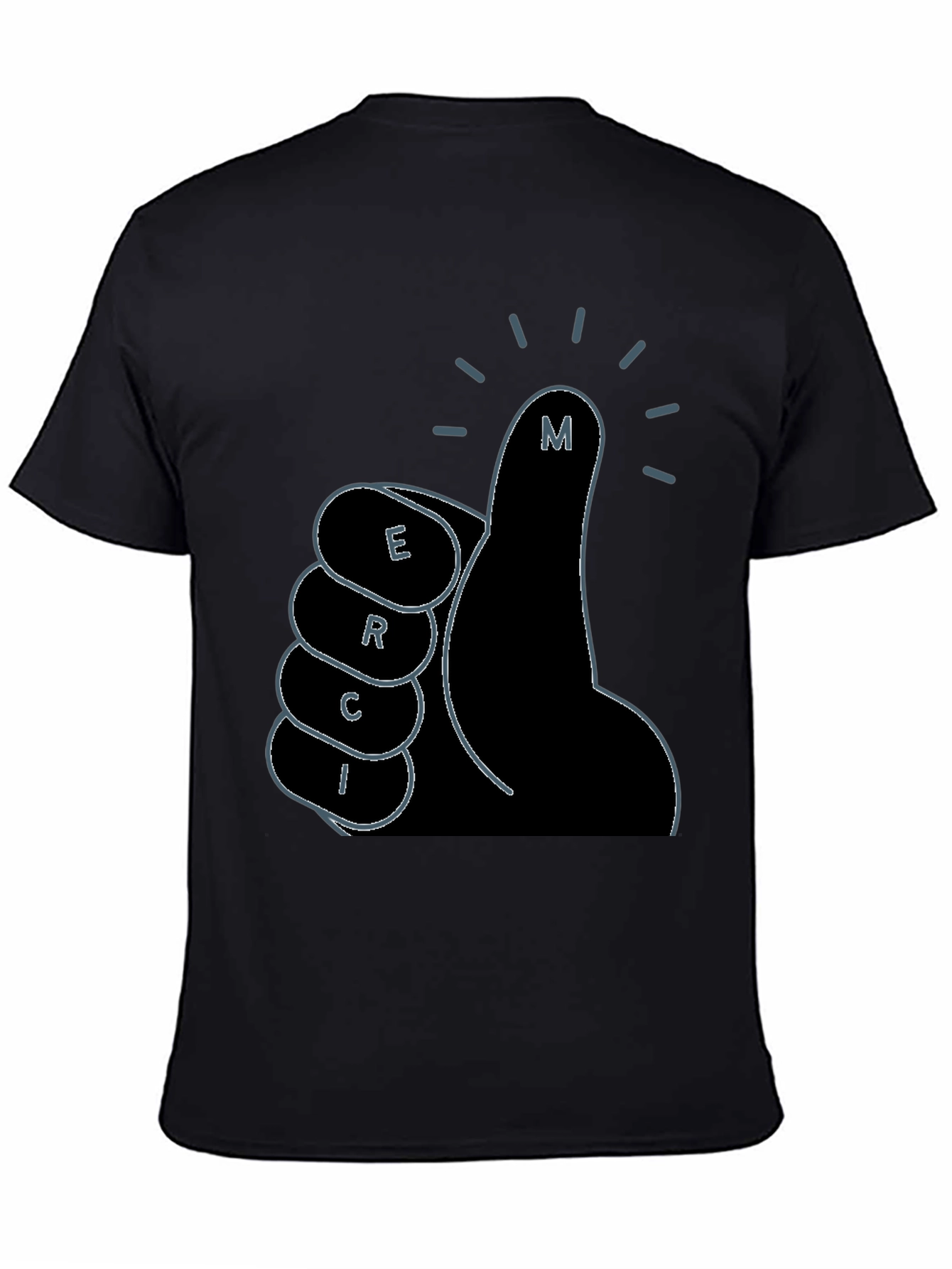 Black Merci Thumbs Up Graphic Tee - Black Cotton T-Shirt view 4