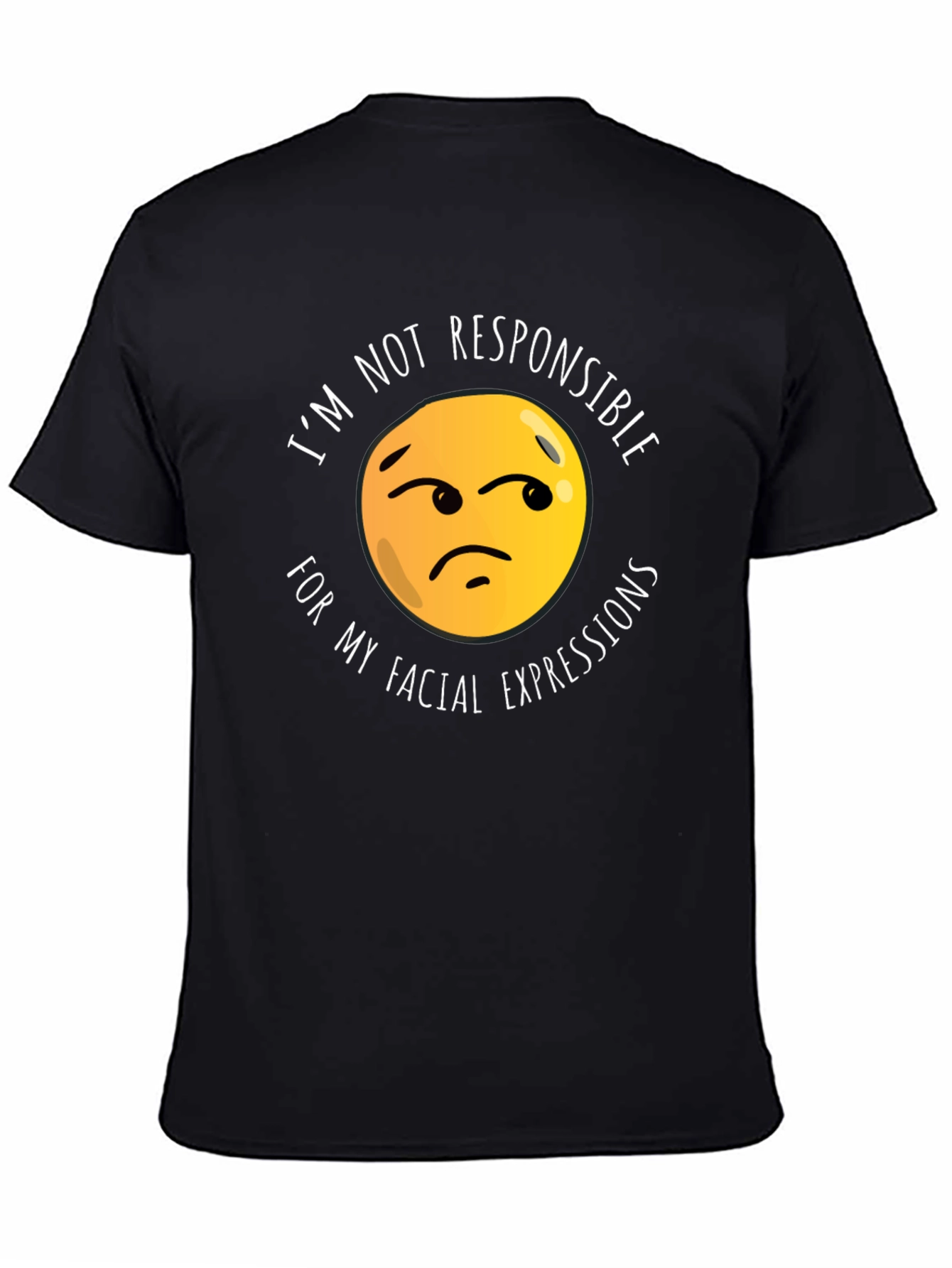 Black Funny Facial Expression Emoji Graphic T-Shirt - Black view 4