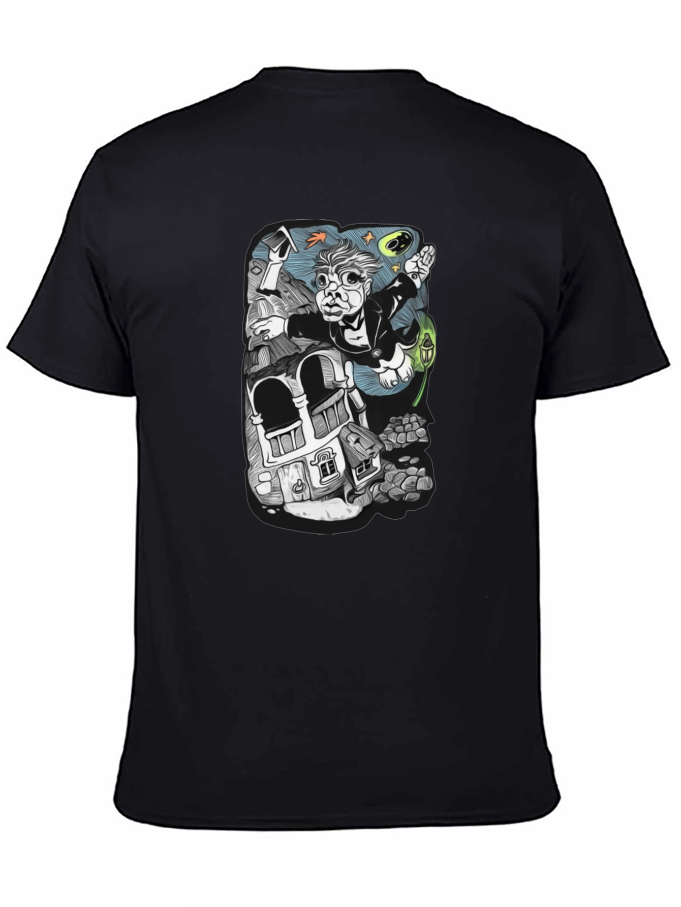 Black Surreal Cartoon T-Shirt - Black Cotton view 4