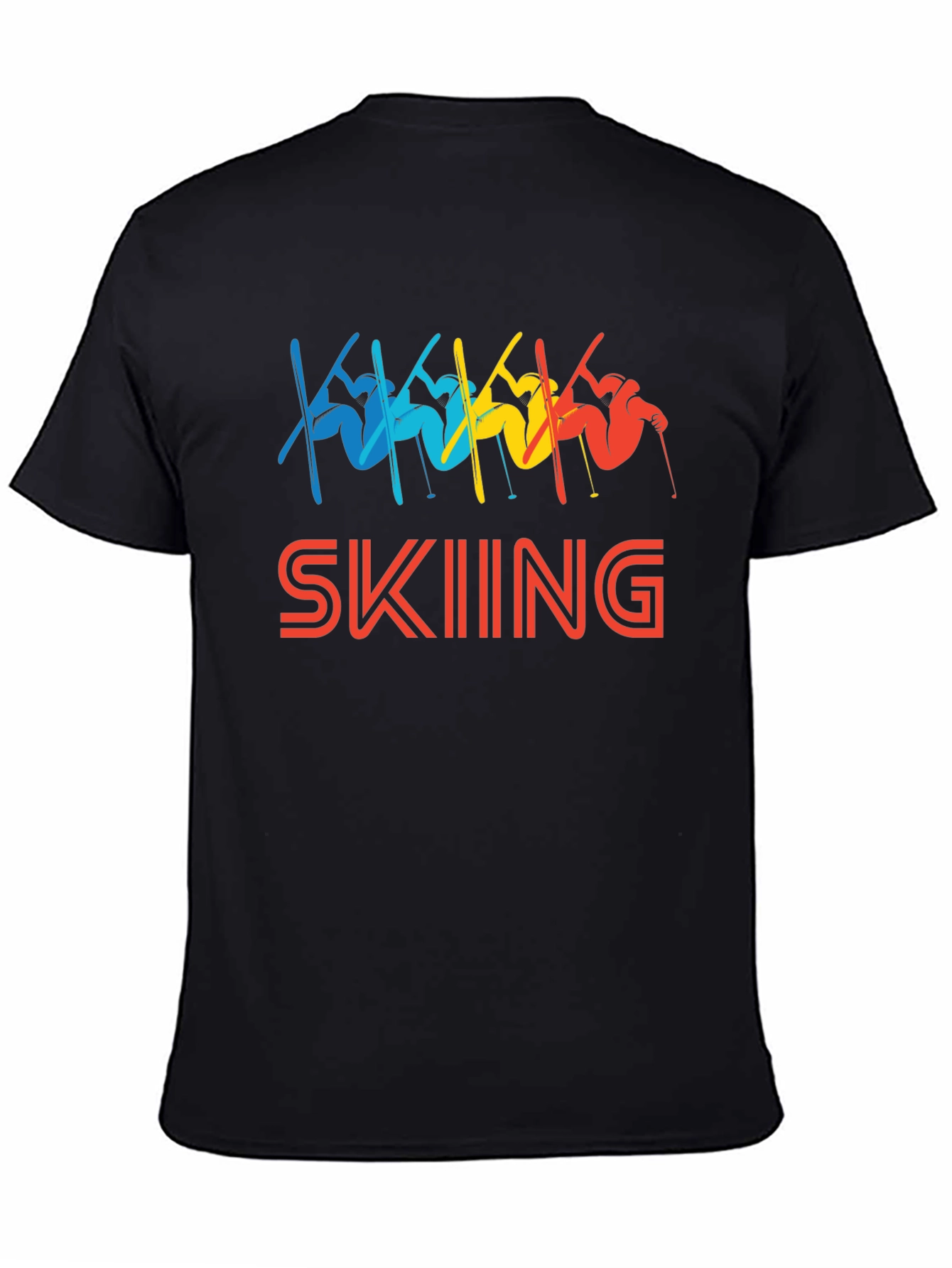 Black Retro Skiing T-Shirt - Colorful Winter Sport Tee view 4