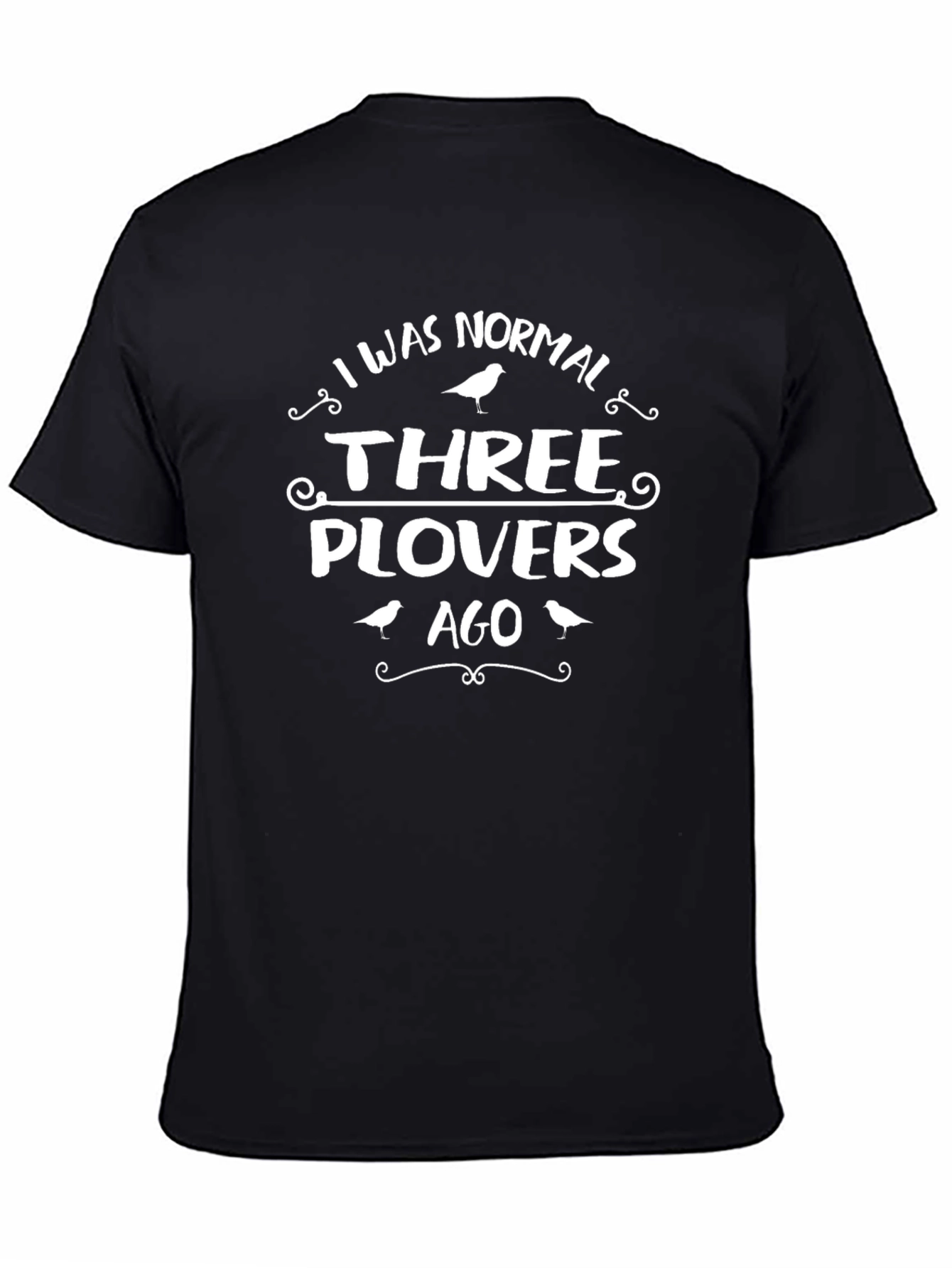 Black Funny Bird Lover T-Shirt - "Three Plovers Ago" Design view 4