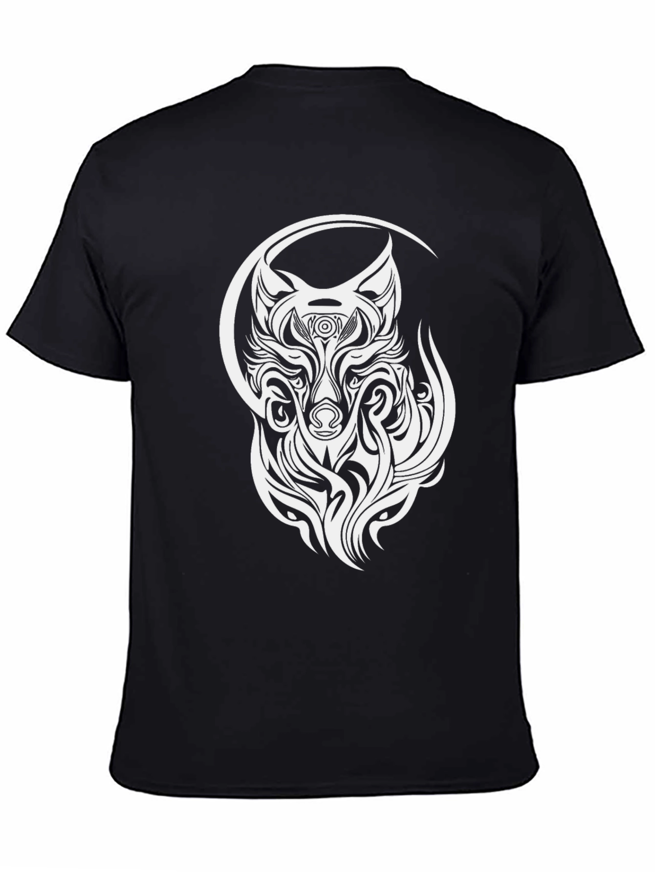 Black Wolf Tribal Design T-Shirt - Black view 4