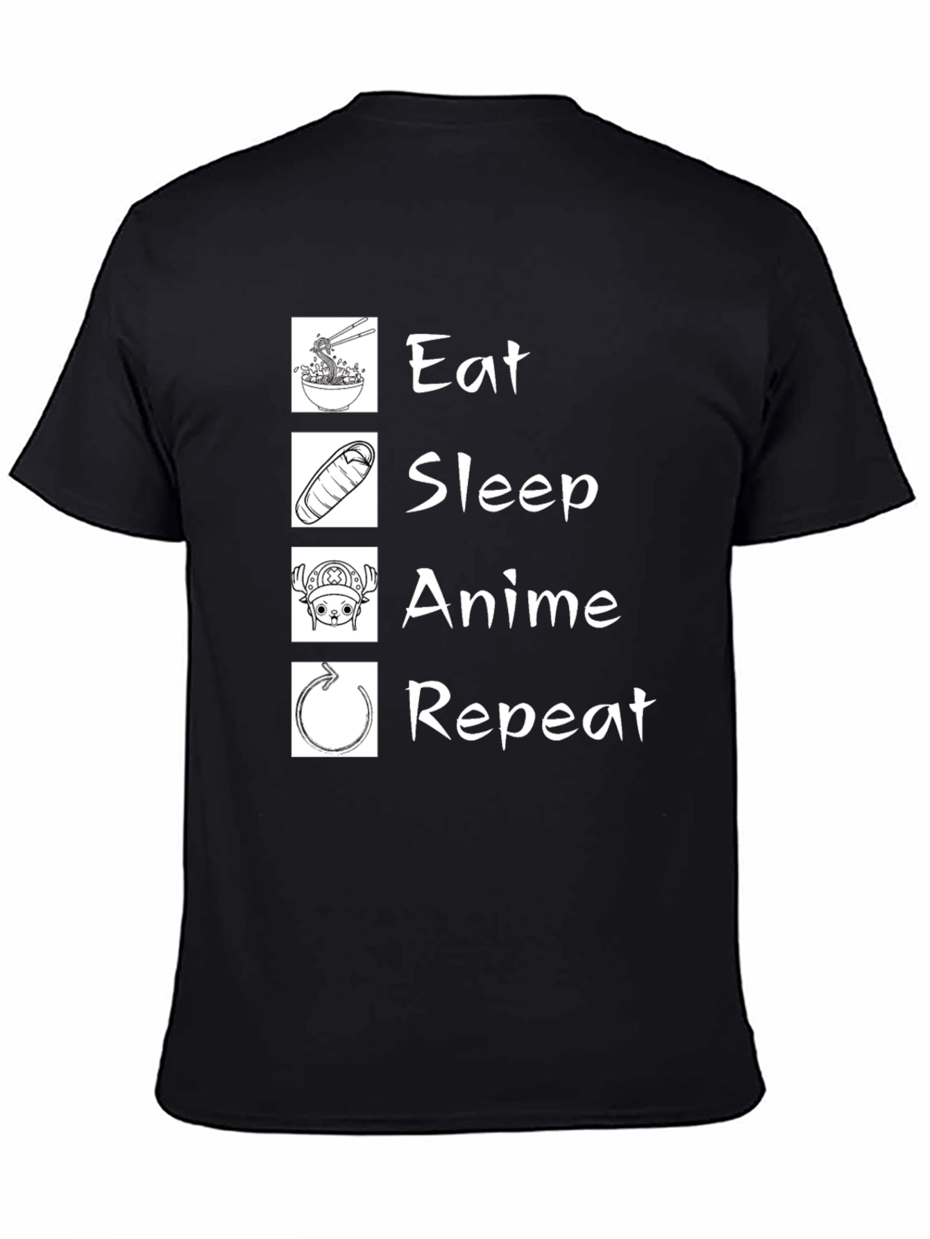 Black Eat Sleep Anime Repeat T-Shirt - Black Cotton Graphic Tee view 4