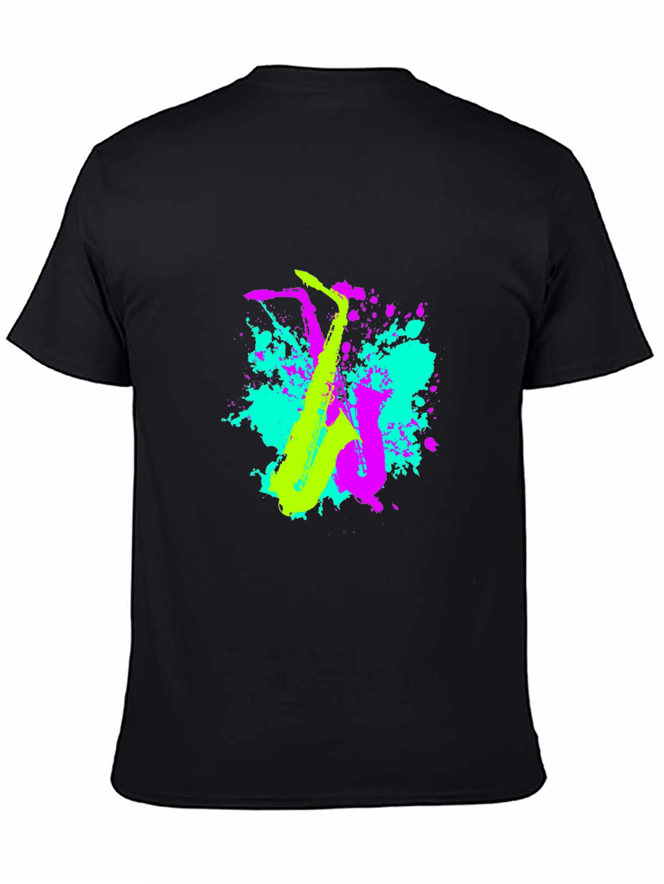 Black Neon Saxophone Graphic T-Shirt - Music Lover's Tee view 4