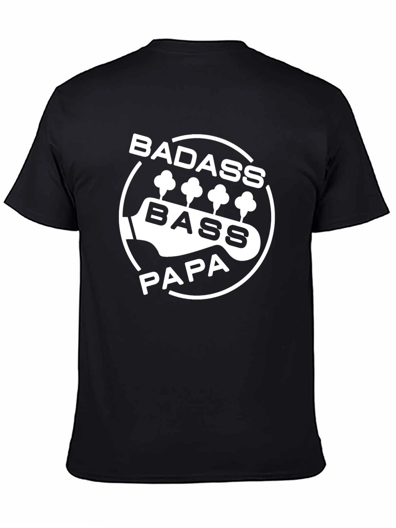 Black Badass Bass Papa T-Shirt - Cool Musician Dad Tee view 4