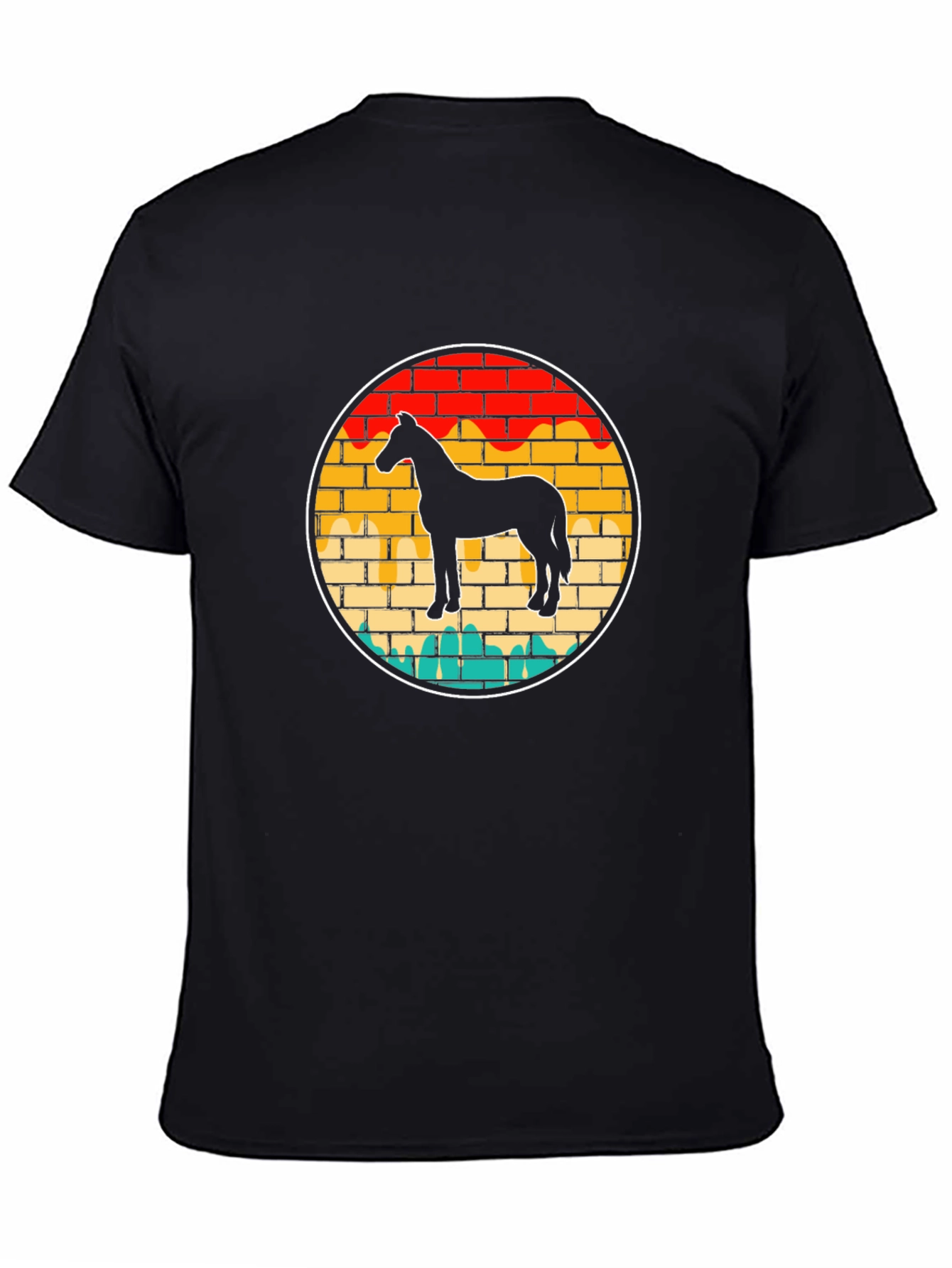 Black Retro Horse Brick Wall Graphic Tee view 4