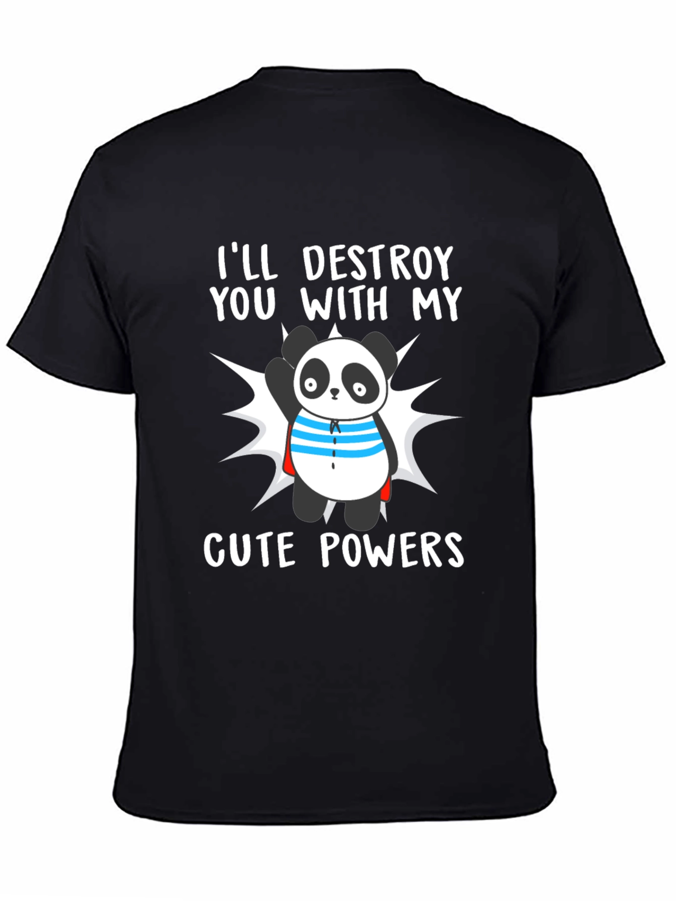Black Cute Panda Powers T-Shirt - Funny Cartoon Tee view 4