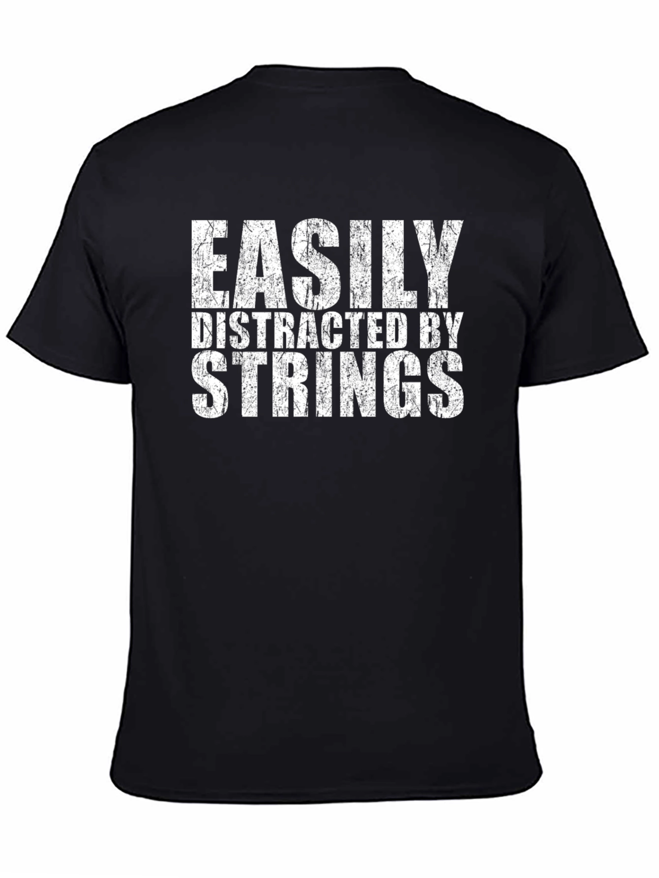 Black Easily Distracted By Strings Funny Musician T-Shirt view 4