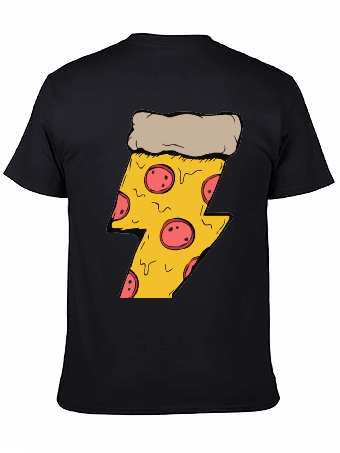 Black Pizza Lightning Bolt T-Shirt - Black Cotton Tee view 4