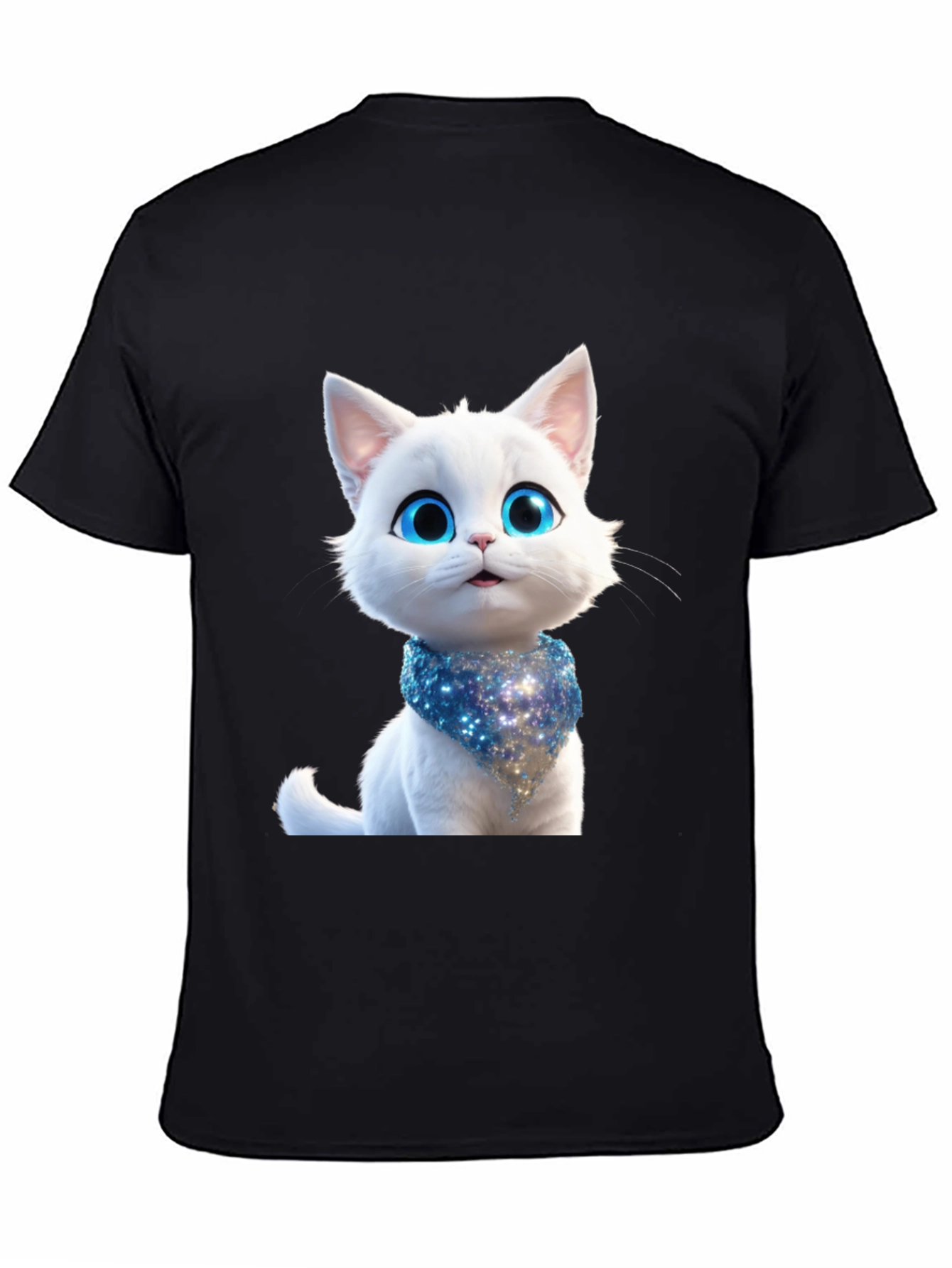 Black Cute Cartoon Cat Graphic Tee - Unisex Black T-Shirt view 4