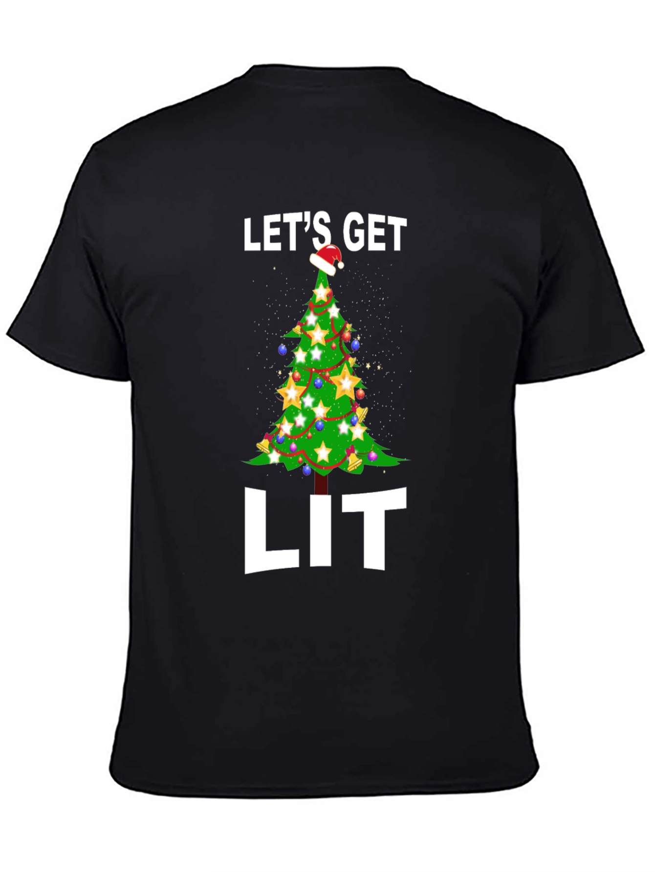 Black Let's Get Lit Christmas Tree Graphic Tee view 4