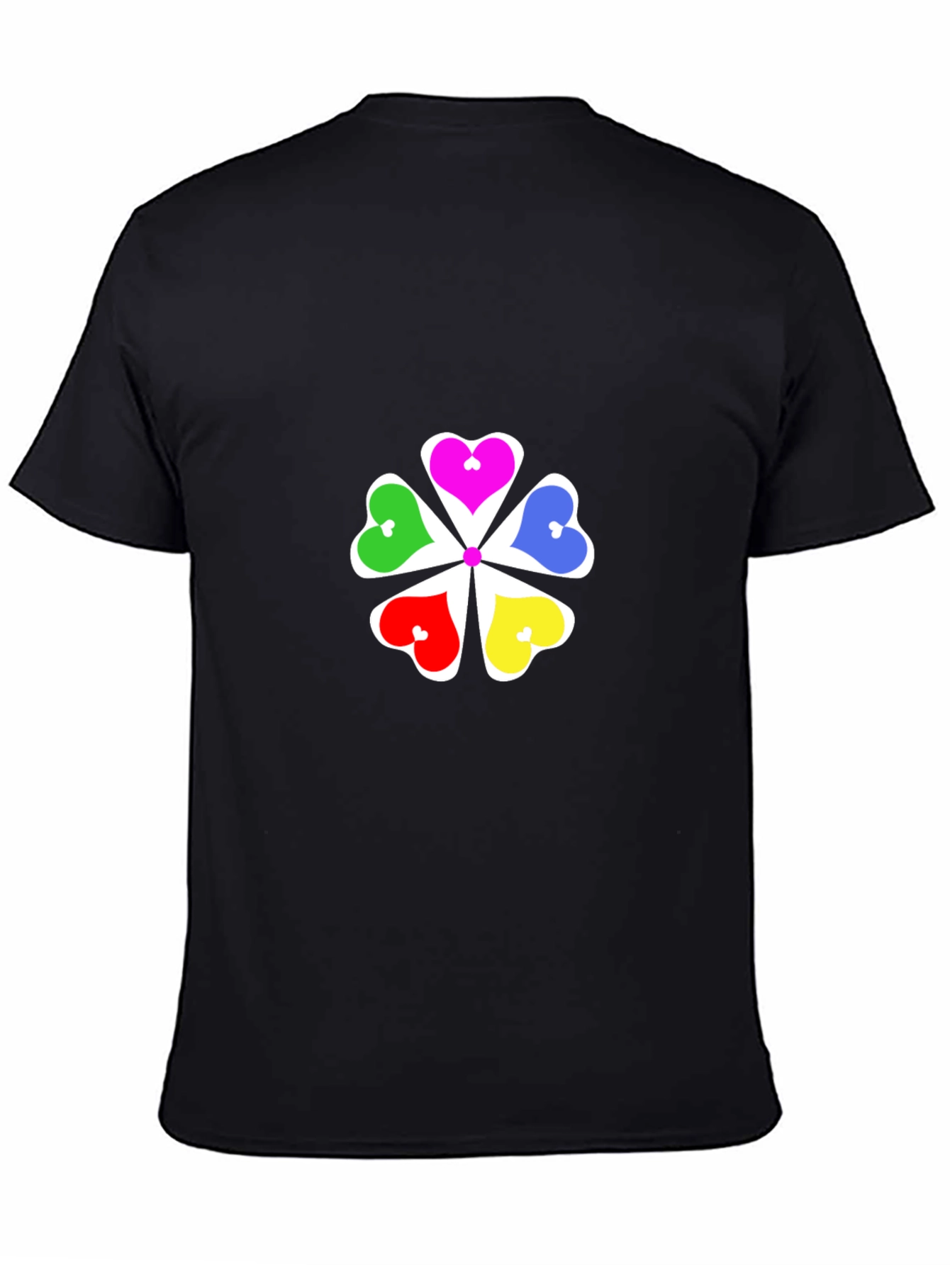 Black Colorful Hearts Flower Graphic T-Shirt - Black view 4