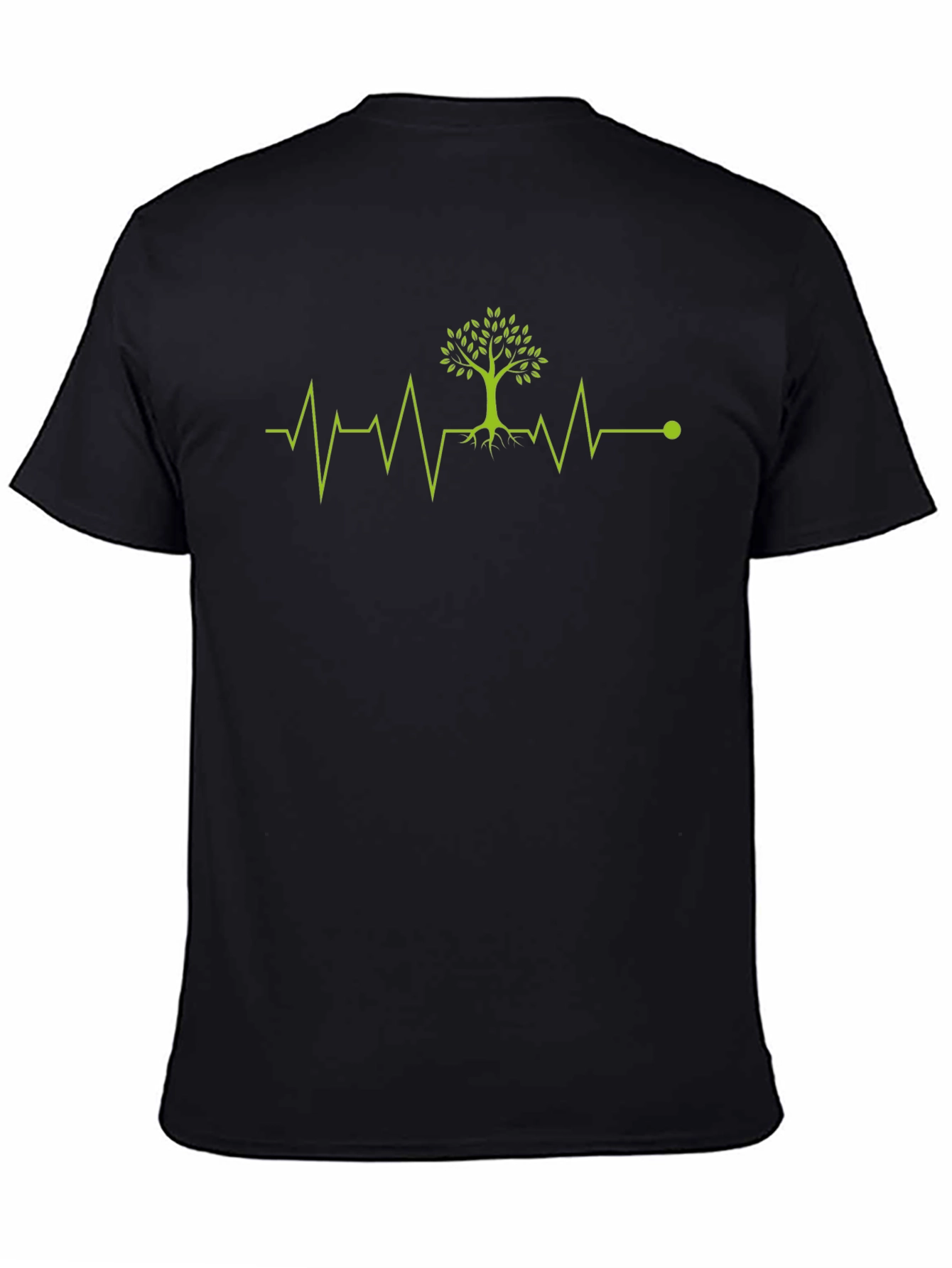 Black Nature's Heartbeat Tee: Green Tree ECG Design view 4