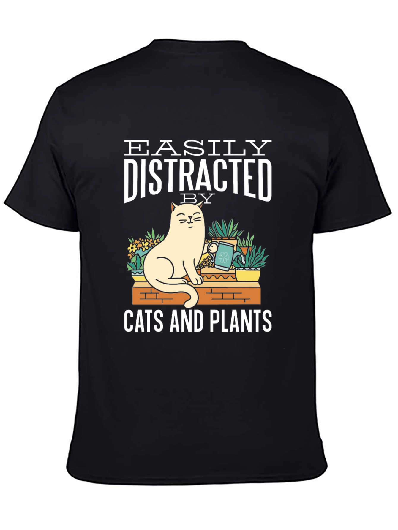 Black Easily Distracted by Cats & Plants Graphic T-Shirt view 4