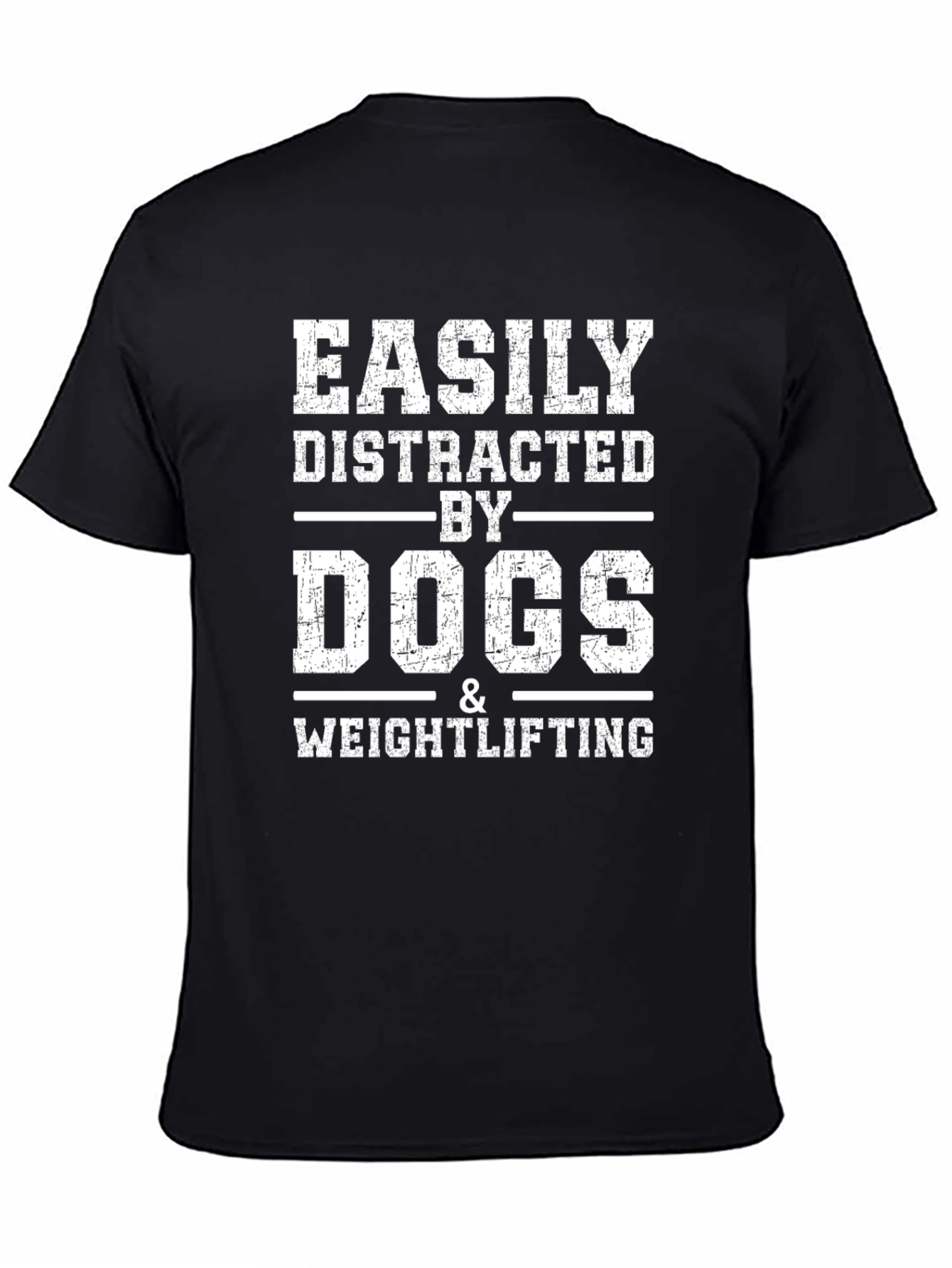 Black Easily Distracted By Dogs & Weightlifting Black T-Shirt view 4