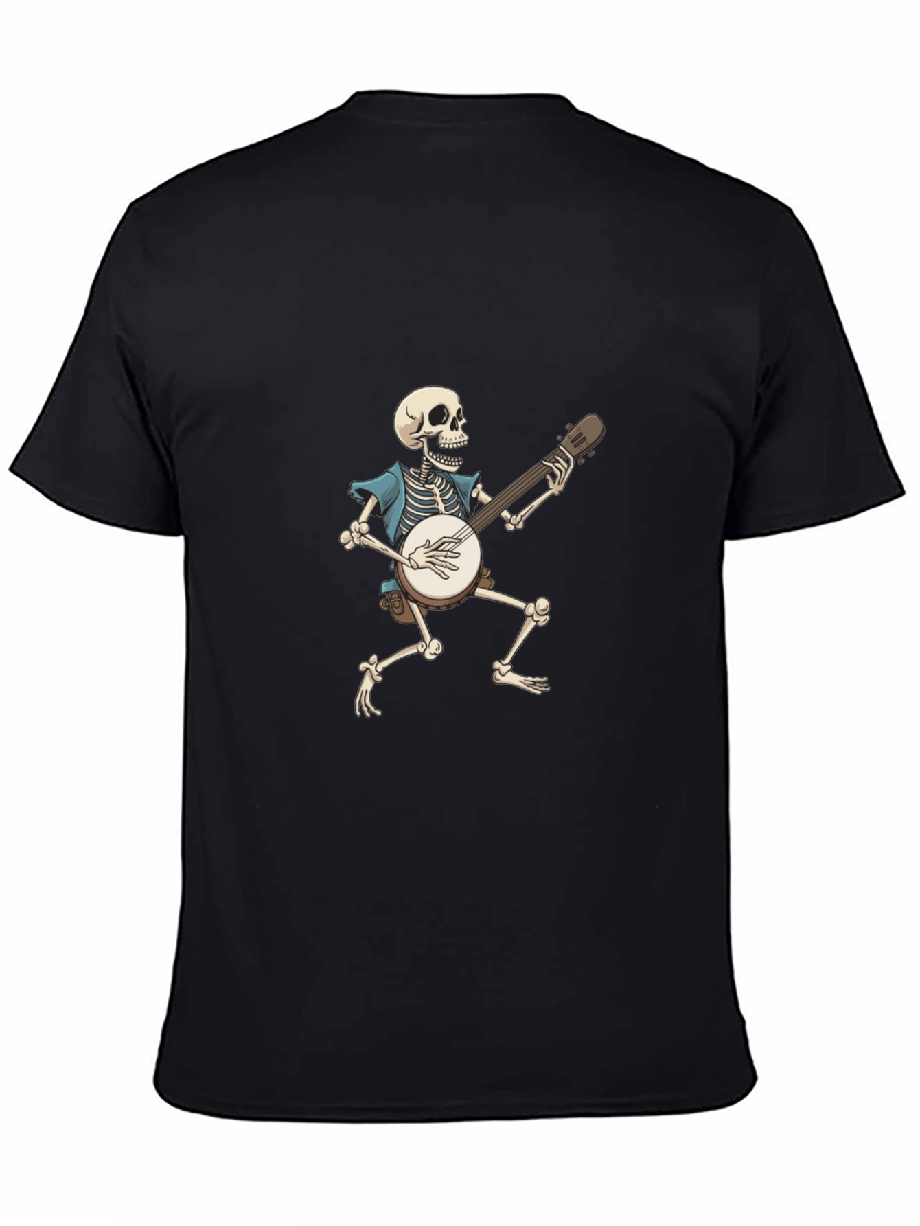 Black Skeleton Banjo Player Graphic T-Shirt view 4