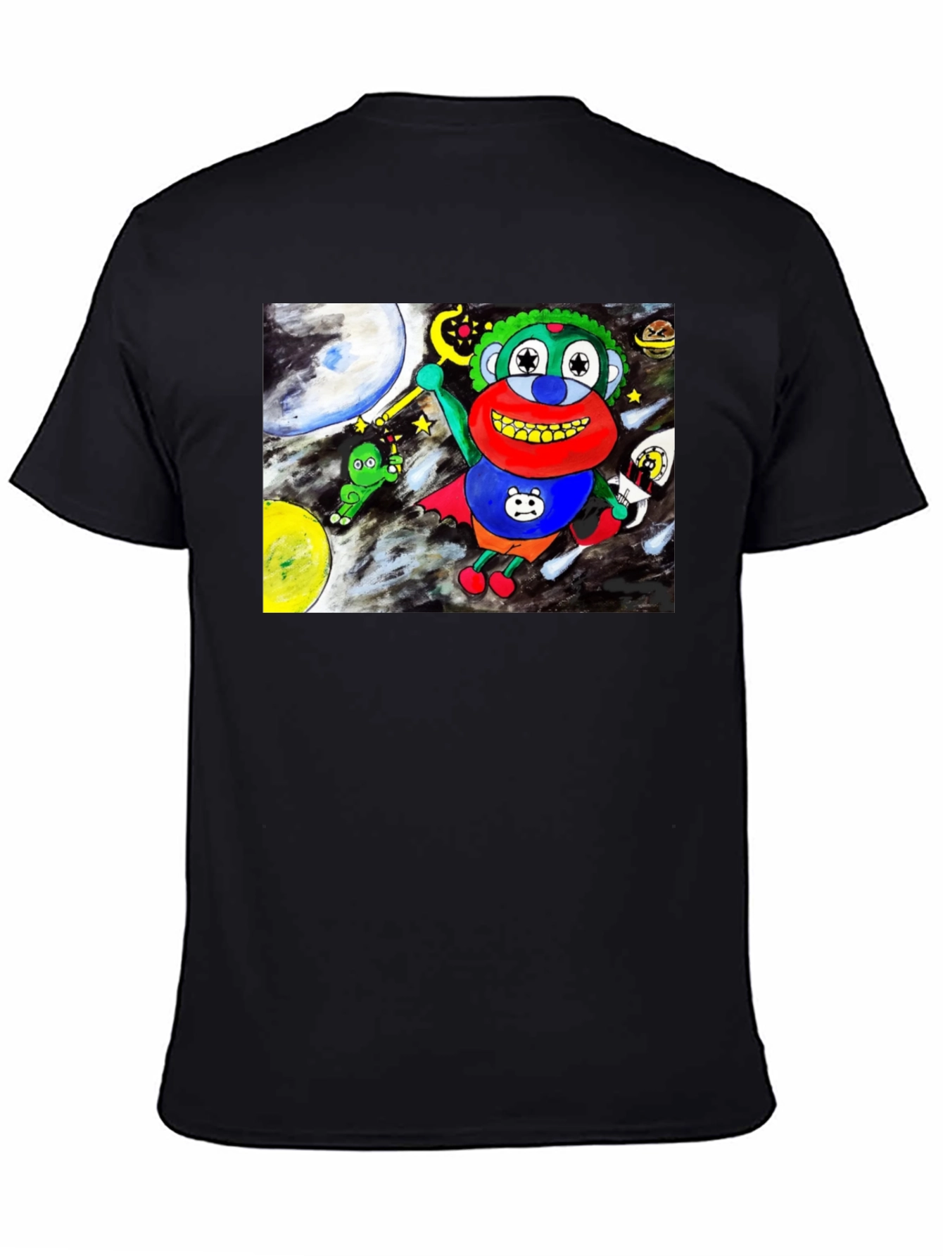 Black Cartoon Graphic Tee: Space Adventure view 4