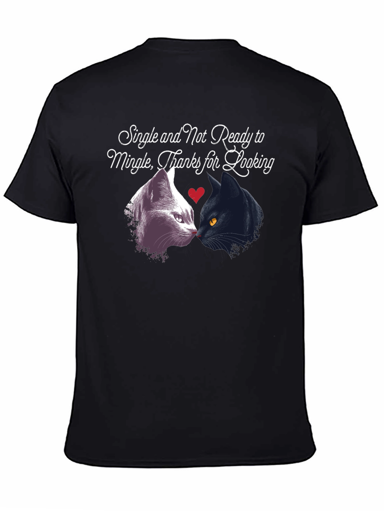 Black Single Not Ready to Mingle Cat T-Shirt view 4
