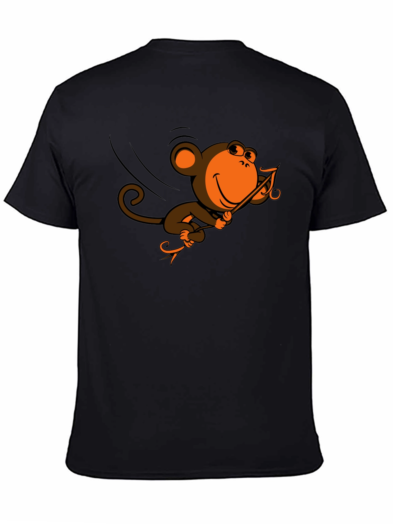 Black Monkey Swinging T-Shirt - Fun Cartoon Design view 4