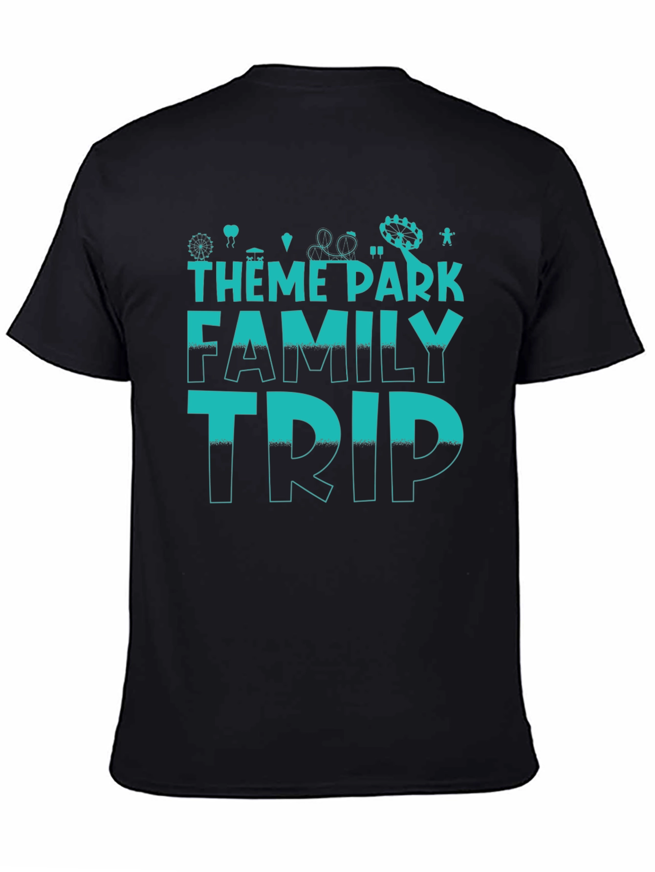 Black Theme Park Family Trip T-Shirt - Black Cotton Tee view 4