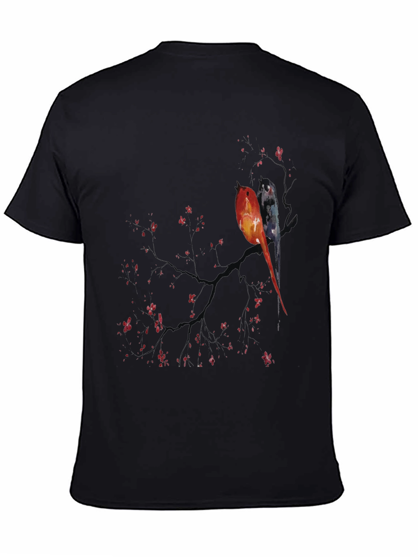 Black Artistic Birds on Branch Graphic Tee view 4