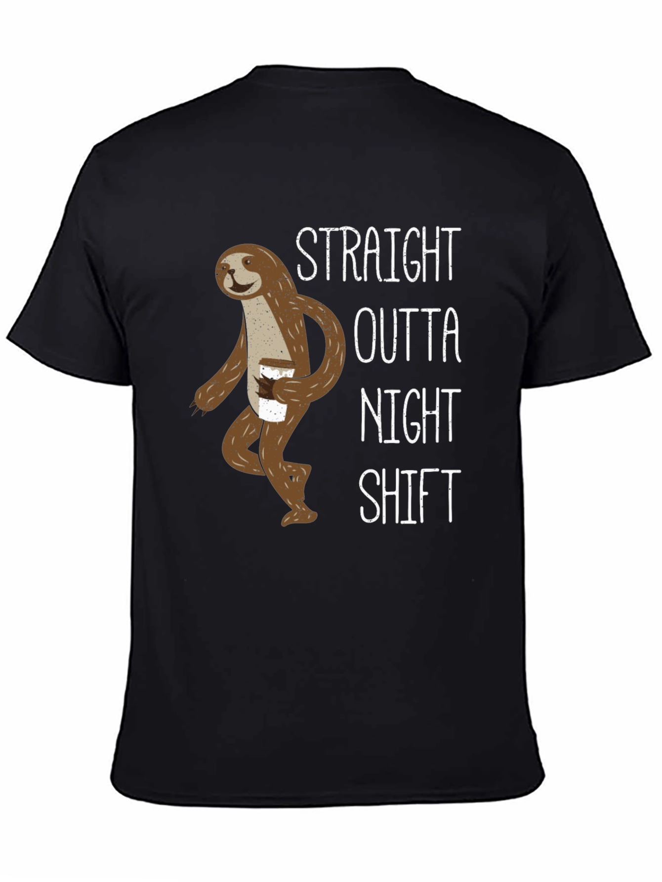 Black Straight Outta Night Shift Sloth Graphic Tee view 4