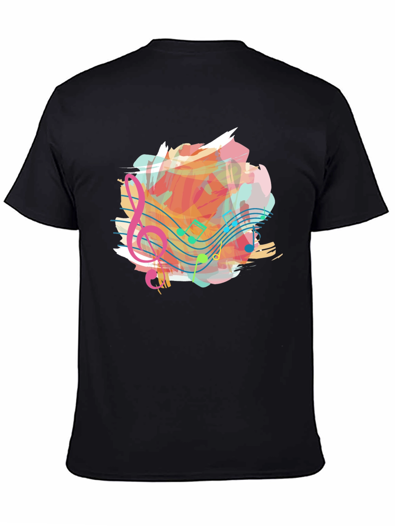 Black Musical Note Splash Graphic Tee - Black Cotton Shirt view 4