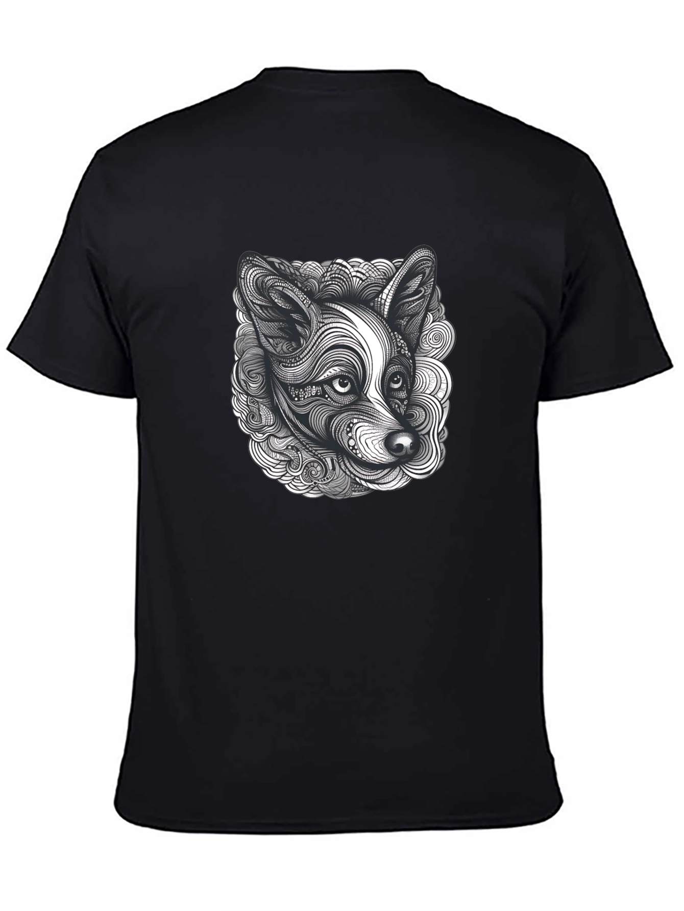 Black Abstract Dog Print Black T-Shirt view 4