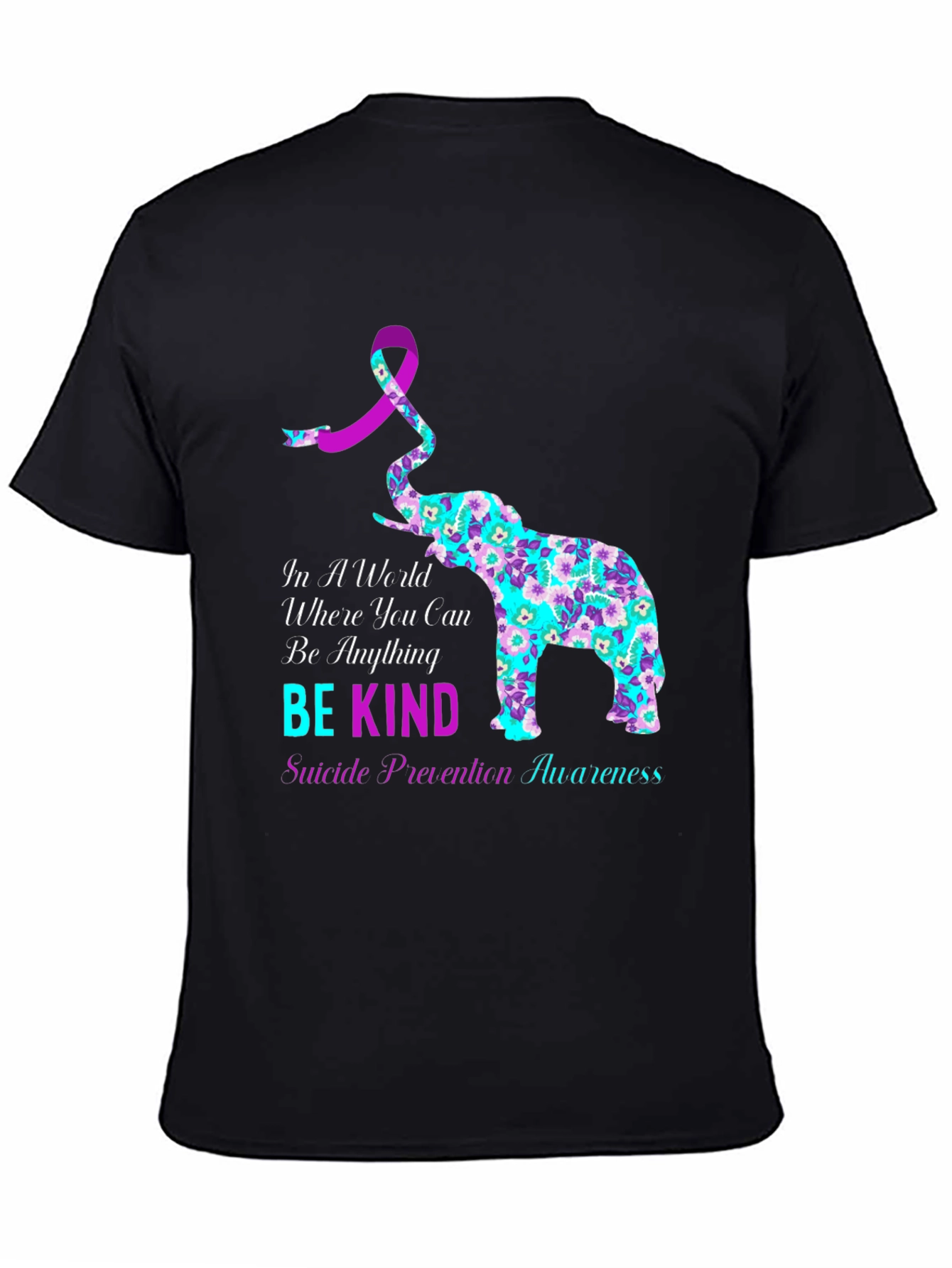 Black Be Kind Suicide Awareness Elephant Graphic Tee view 4