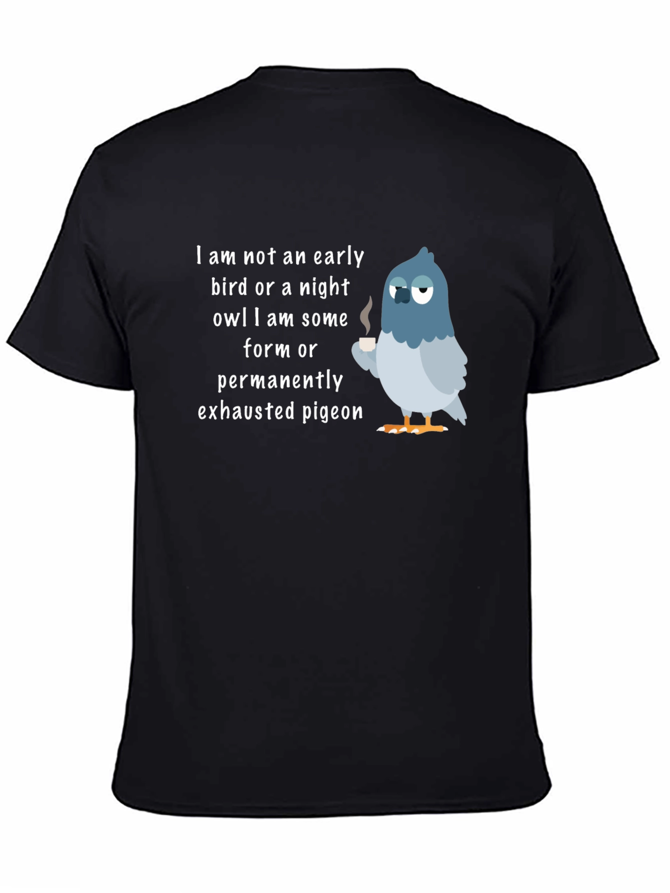 Black Exhausted Pigeon T-Shirt - Funny Bird Lover Tee view 4