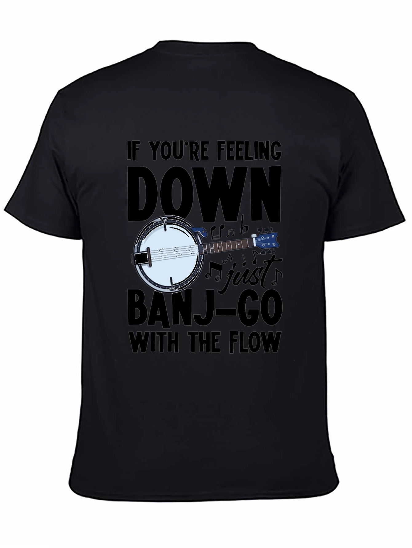 Black Banjo Music T-Shirt - "Banjo-Go With The Flow" view 4