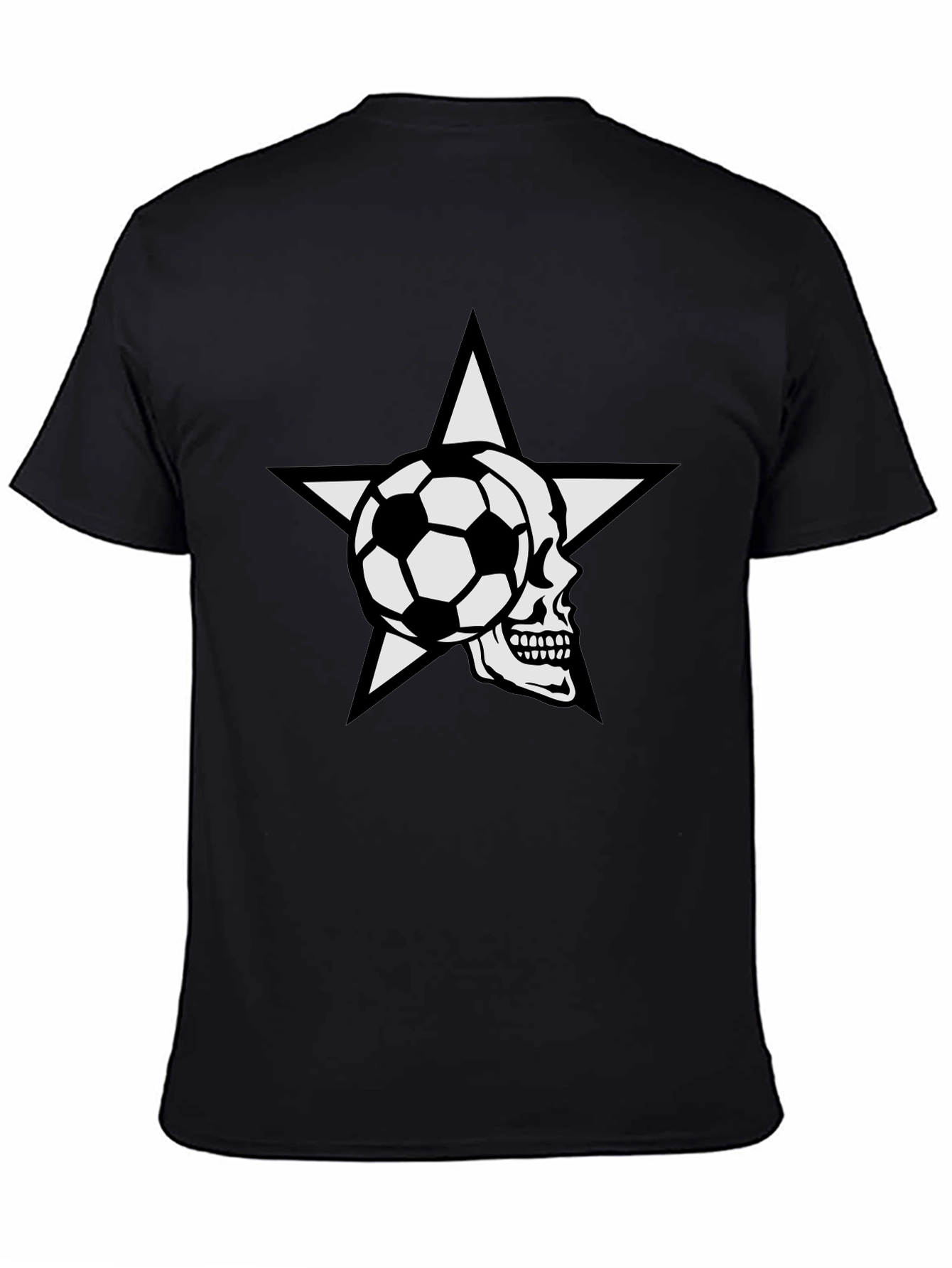 Black Soccer Skull Star Graphic Tee - Black Cotton T-Shirt view 4