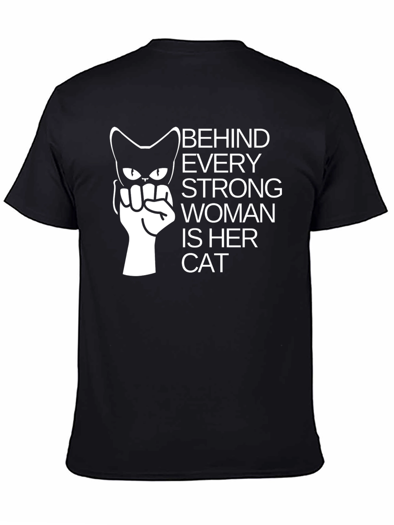 Black Strong Woman Cat Lover T-Shirt - Black view 4