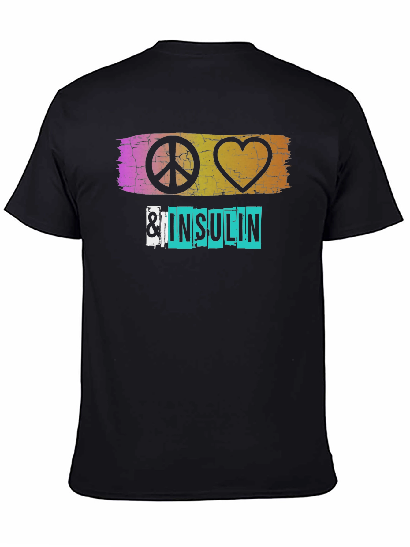 Black Peace Love & Insulin T-Shirt - Diabetes Awareness view 4