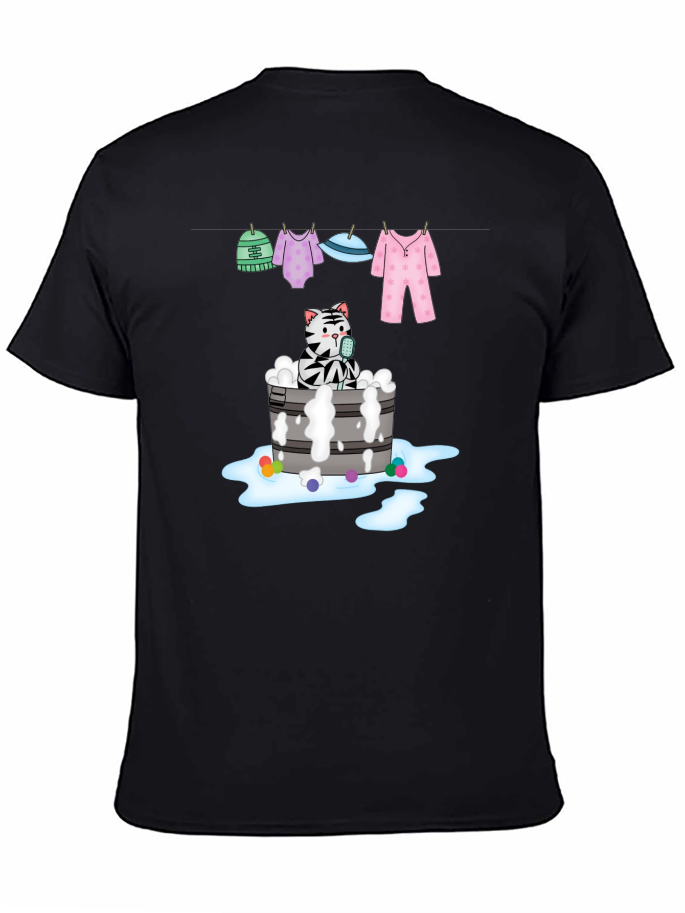 Black Cat Bubble Bath Graphic Tee - Unisex Black T-Shirt view 4
